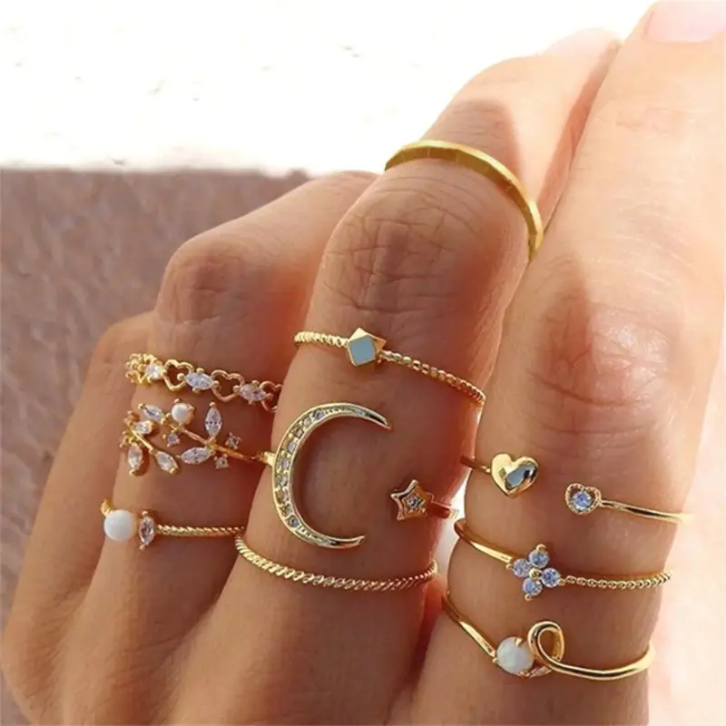 Vintage Boho Knuckle Ring Set for Women, Dainty Stacking Finger Jewelry with Star, Moon, Heart, and Geometric Patterns for Multiple Combos, Knuckle Rings Set, Dainty Stacking Rings, Boho Style Rings