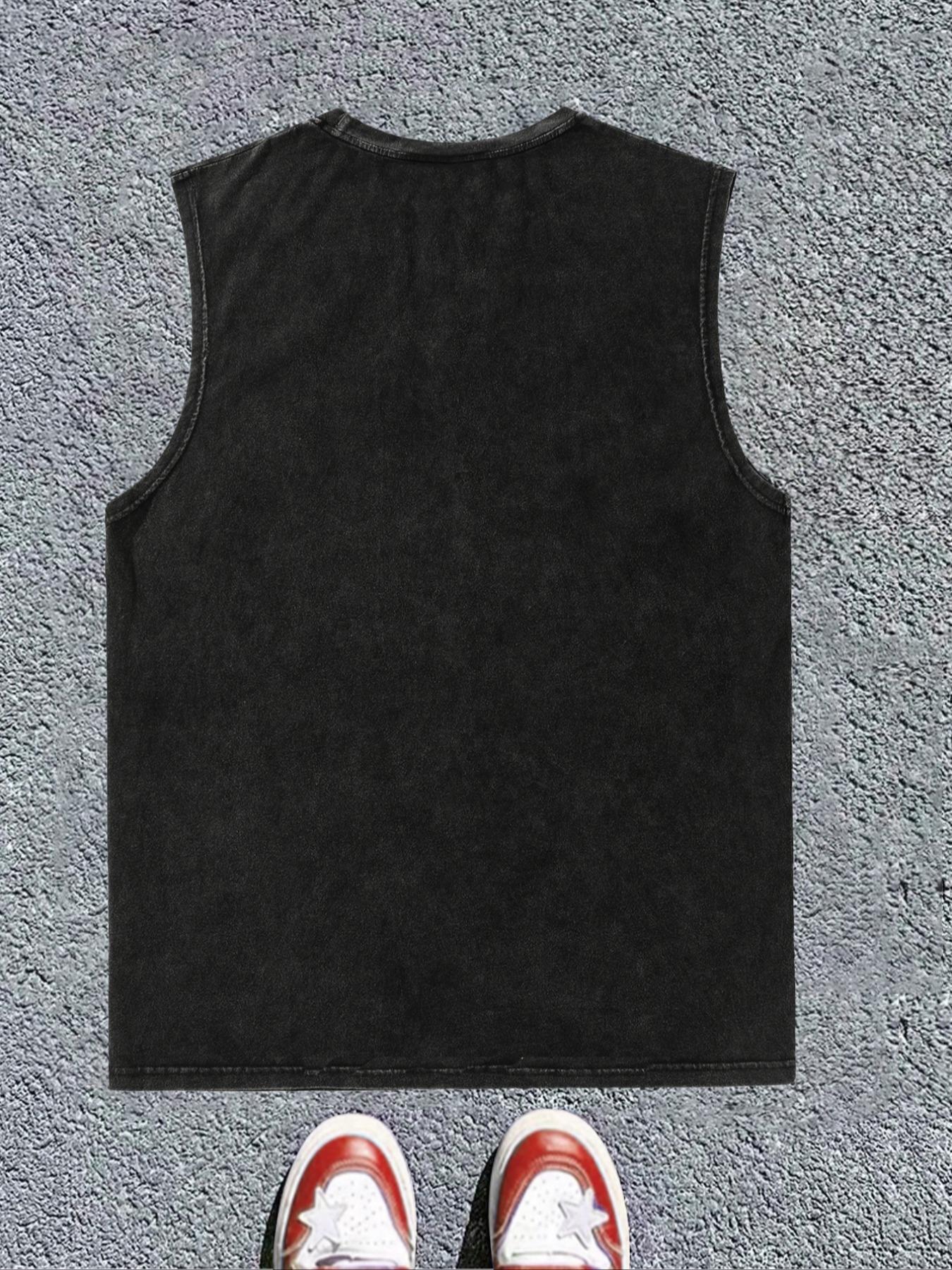 Men's Cartoon Print Tank Top, Regular Fit Casual Fashion Sleeveless Vest Top for Summer, Men's Clothes for Daily Wear, Clothing, Cotton Summer Tank Tops, Breathable Tank Tops