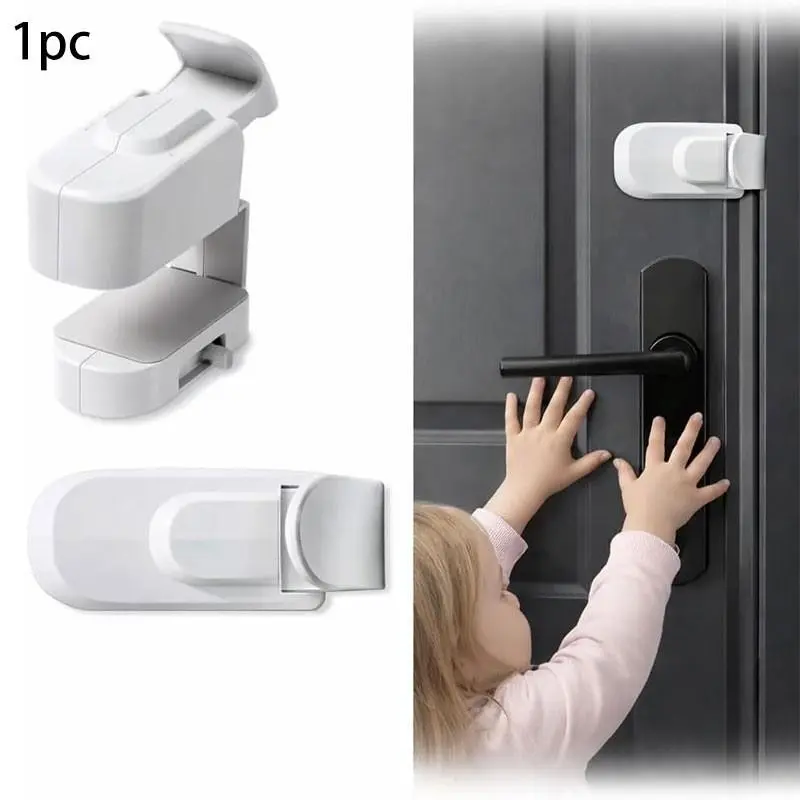 No-Drill Button-Style Child-Proof Safety Door Latch, Universal Fit for Indoor Handles & Round Bedroom Doorknobs