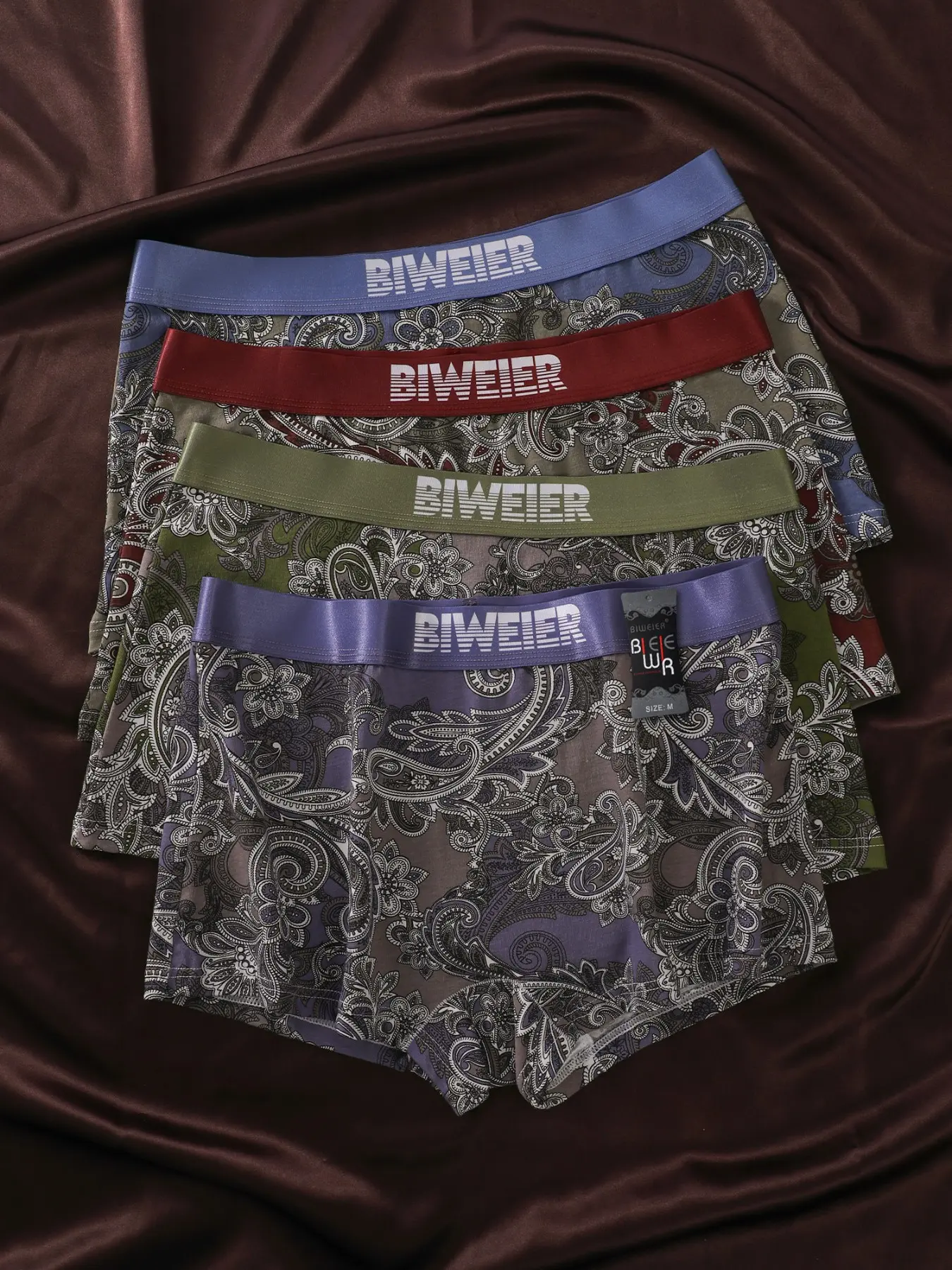 4 Pcs Biweier Women's Cotton Paisley Print Boyshorts, Soft Comfortable, Vintage Ethnic Style, Ideal for Casual Wear, Everyday Wear Comfy Panties, Valentine's Gift