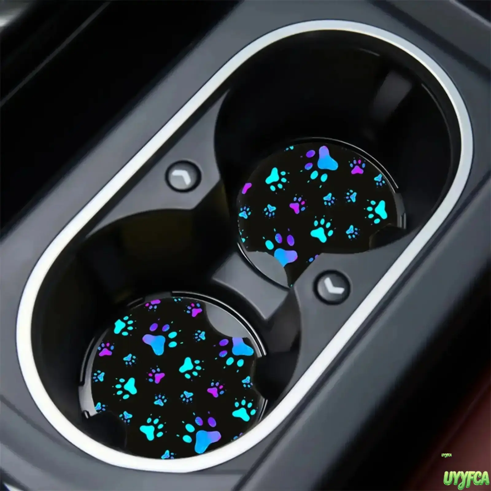 2 Pack Neon Rainbow Paw Print Car Cup Holder Coasters, Absorbent Non Slip Silicone Vehicle Cup Mats, Universal Fit Heat Resistant Pet Footprint Auto Interior Decor, Cute Aesthetic Car Accessory Gift,Car Accessories, Accessories For Car