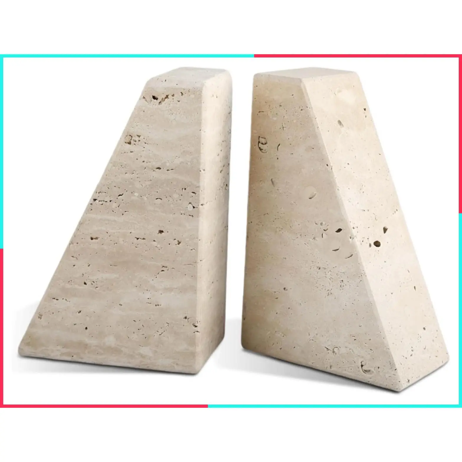 Travertine Marble Bookends for Heavy Books, Decorative Stone Book Ends for Shelves, Heavy-Duty Holder for Hardback Books & Cookbooks, Unique Italian Travertine Book Stopper