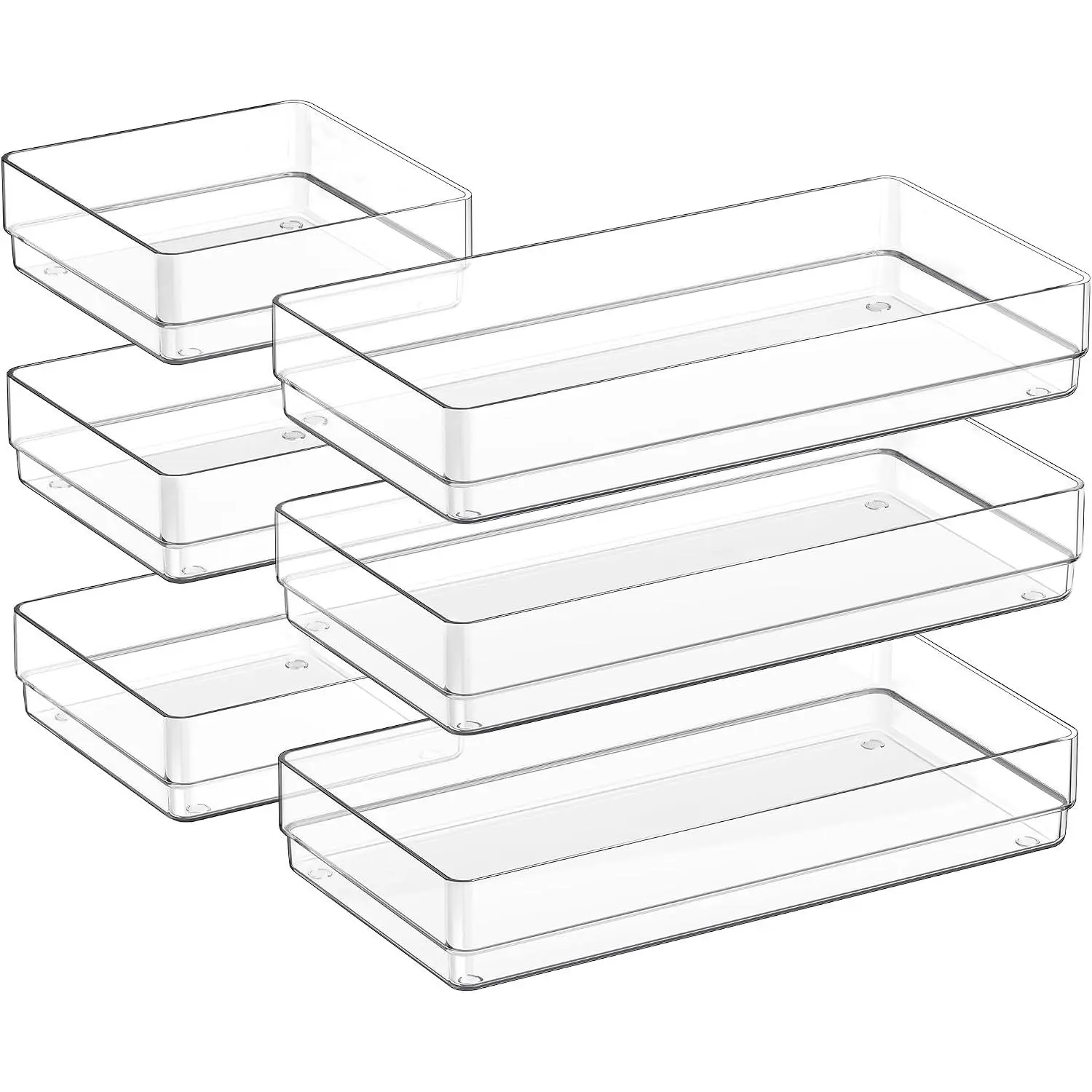 SMARTAKE 6 PCS Clear Plastic Kitchen Large Size Drawer Organizers Set| Non-Slip Desk Drawer Organizer, 2-Size Bathroom Vanity Drawer Organizer Trays for Makeup, Bedroom, Office, Kitchen Utensils