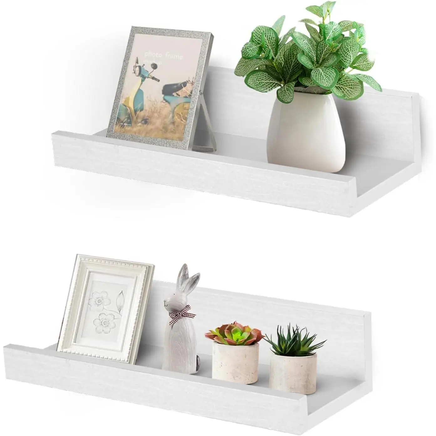 12" Small Floating Wall Ledge Shelves with Lip - Set of 2  Floating Shelves - White Wall Mounted Picture Ledge for Office, Bathroom, Bedroom, Living Room, Kitchen