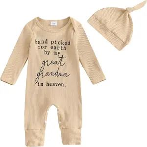 Hand Picked For Earth By My Great Grandpa Grandma In Heaven Newborn Baby Boy Girl Fall Clothes Romper Jumpsuit +Hat