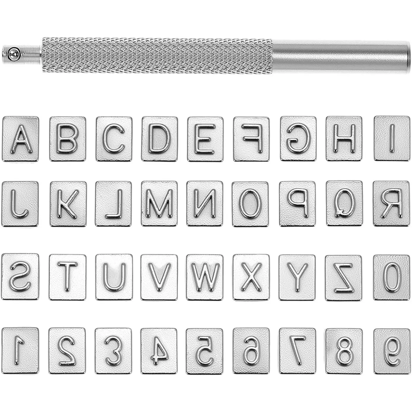 Capital Letters and Numbers Stamp Set, 1/4" Alphabet Stamps for Leather Craft, Precision Stamping Tool with Handle - Includes 26 Letters & 10 Numbers, Total 36 PCS