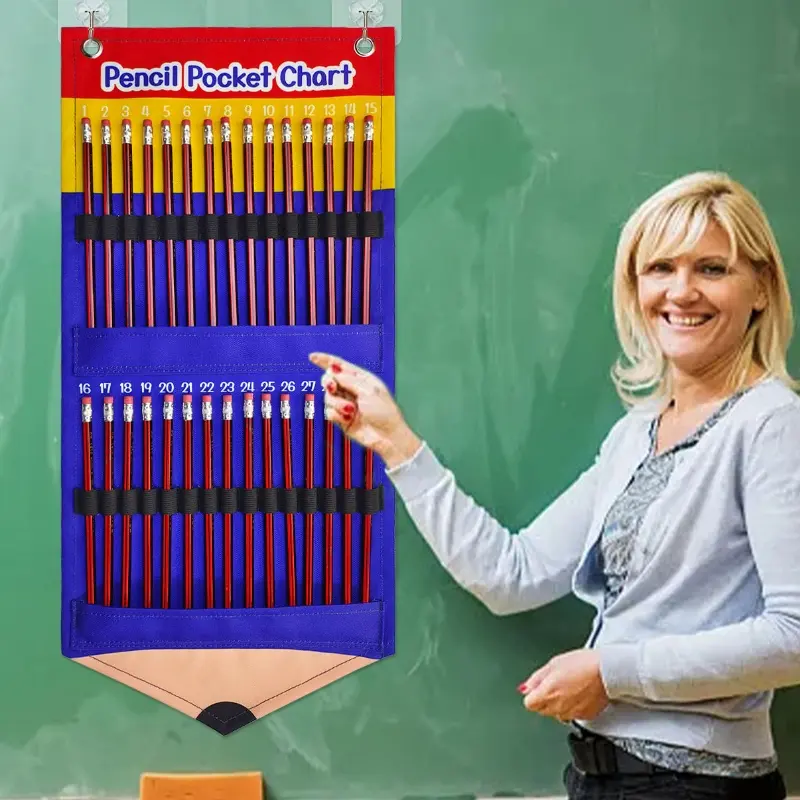 Wall-Mounted Pencil Pocket Chart, Pencil Storage Organizer, Wall-Mounted Hanging Pouch for Students, Color-Coded Numbered Pockets for Easy Sorting