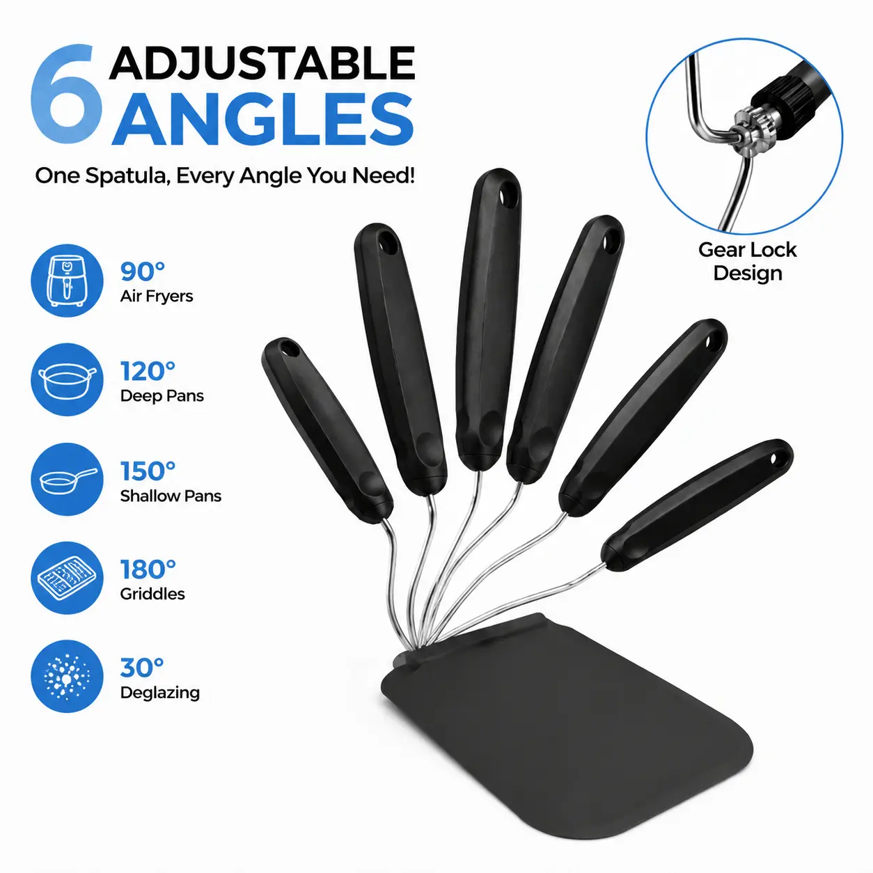 Multi-Angle Adjustable Spatula, Flexible Kitchen Turner Tool with 2 Replaceable PPSU Heads, Non-Toxic BPA Free Cooking Gadget for Air Fryer & Griddle
