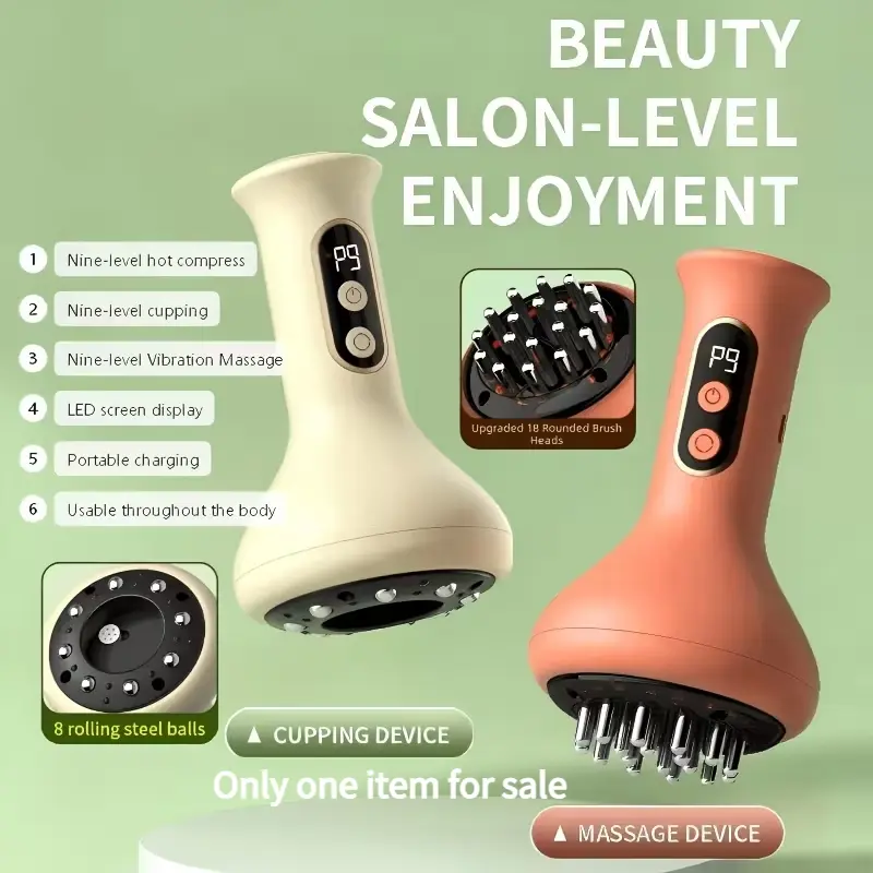 Rechargeable electric meridian massage brush, 9 suction modes, wireless charging, intelligent cupping massager, full body scraping massage, multi gear, USB charging, suitable for arms, legs, and back