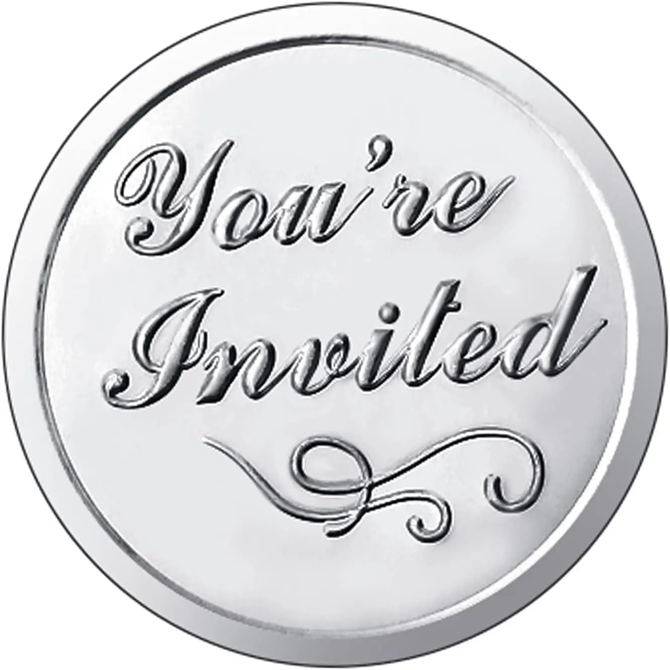 100 Pieces Silver You're Invited Embossed Foil Seals Sticker Embossed Aluminum Foil Envelopes Sticker for Wedding Envelopes Present Decoration