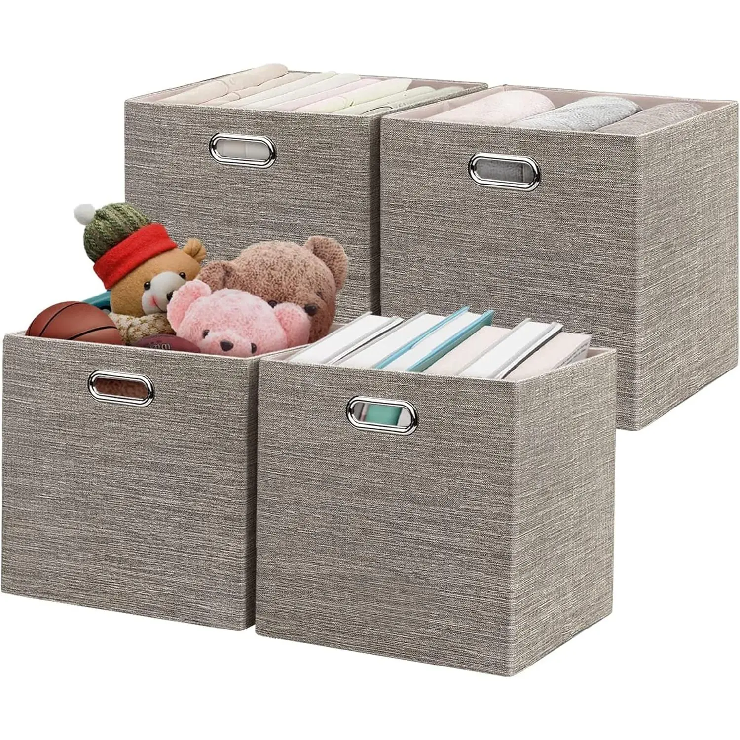 Thicker Fabric Storage Cubes 13 inch Collapsible Storage Bins for Organization, Cubby Storage Baskets for Organizing Shelf Cabinet Bookcase Boxes, Set of 4, Coffee
