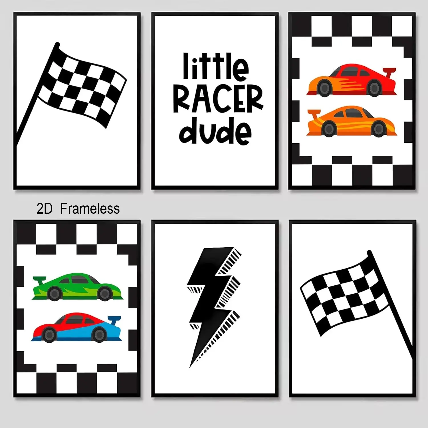 Set of 6 Racing-Themed Wall Art Canvas Posters, Cool Wall Art, Perfect for Boys' Rooms, Racing Posters, Nursery Posters, Toddler Room Wall Art, Kids' Playroom Art Posters, Nursery and Playroom Decor   Frameless