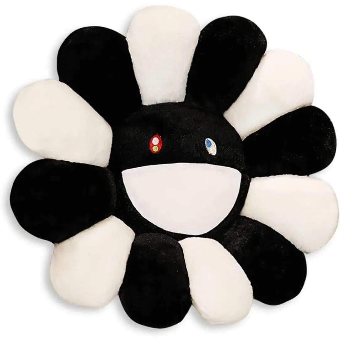 Plush Rainbow Pillow, Sunflower Indie Decor Soft Comfortable Flower Floor Pillow for Home Reading Bedroom Decoration, 40CM Black and White