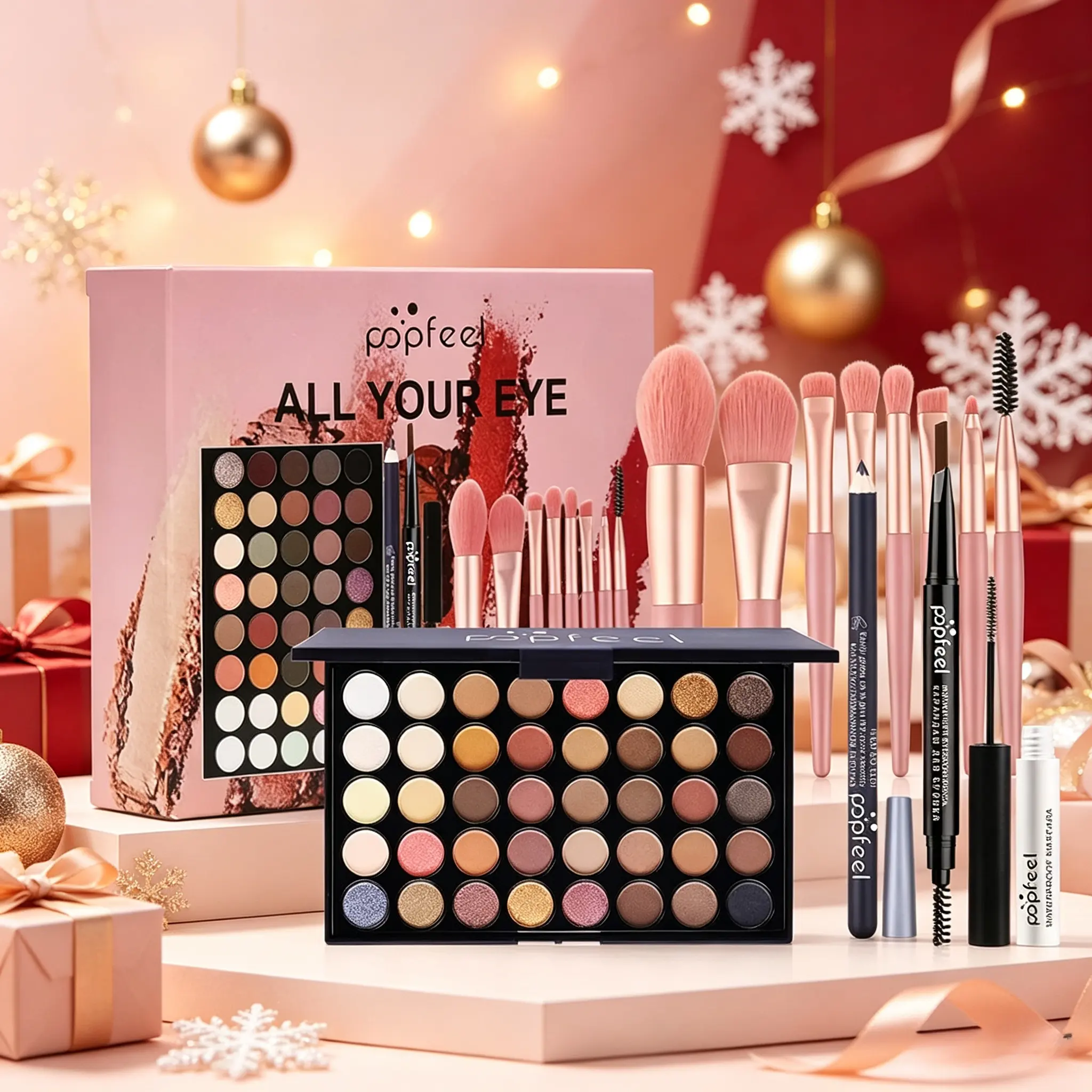 Exquisite Girls Makeup Gift Box For Christmas, Beginner Full Cosmetic Kit For Women, Complete With Eye Brush Set, Eyeshadow Palette, Eyebrow Pencil, Mascara, Eyeliner, Beginner‑Friendly, Great Holiday Gift For Girls.