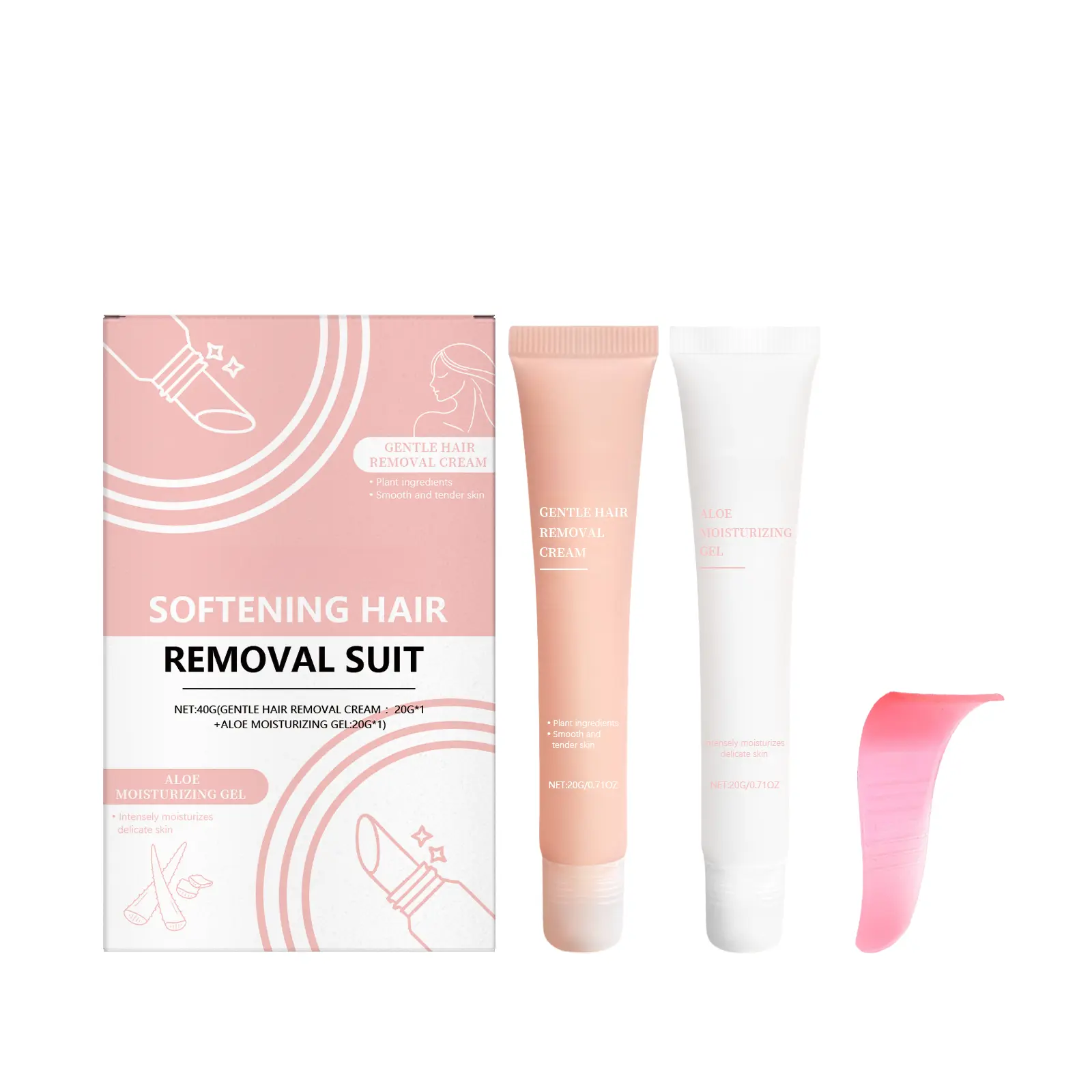 Upper Lip Hair Removal Kit with Depilatory Cream & Aloe Gel, Gentle Facial Hair Removal Set for Smooth, Soft-Looking Skin