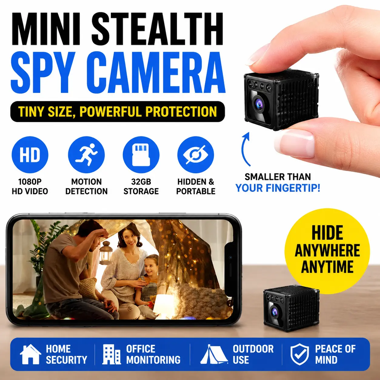 Mini Stealth Spy Camera Hidden in Tiny Portable Container, 32GB Storage, HD 1080P Mini Security Cam with Motion Detection, Portable Hidden Surveillance Recorder for Home, Office & Outdoor Monitoring