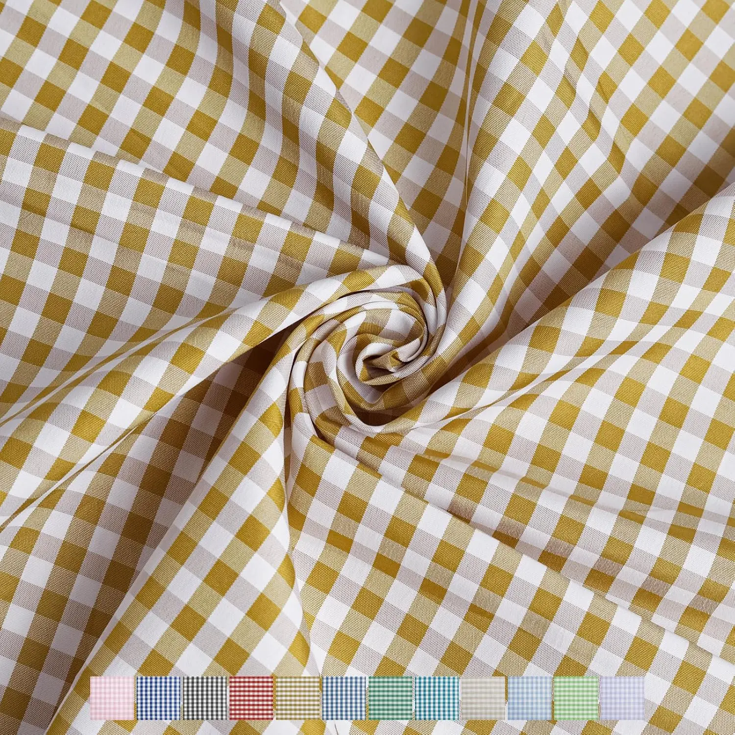 57"W x 108"L Gingham Polyester Fabric Cut By The Yard, Checkered Plaid Vintage Fabric for DIY, Handmade and Sewing (Gold, 3 Yards)