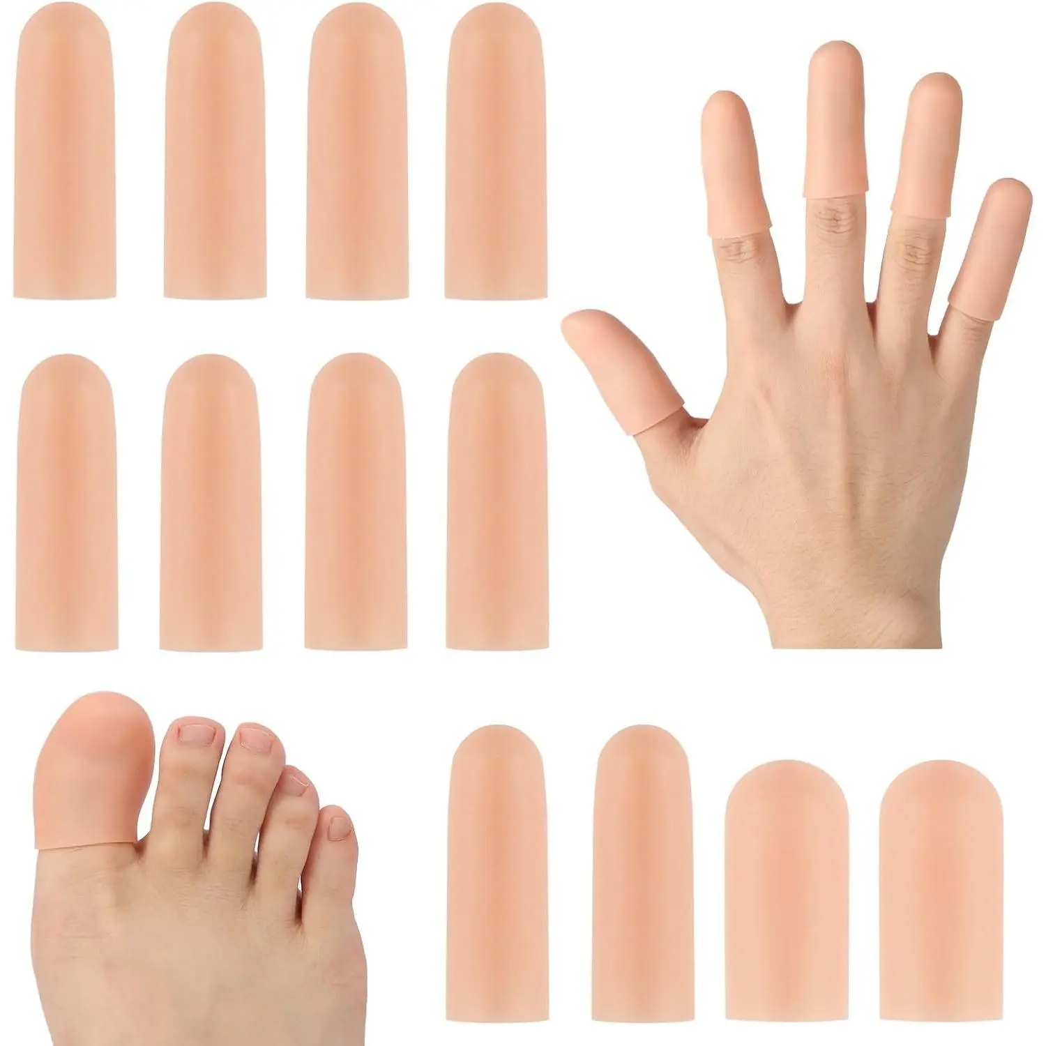 12 Pack Gel Toe Caps Silicone Toe Protectors for Cushioning & Nail Coverage Reusable Daily Wear for Relief from Missing or Ingrown Toenails Corns Blisters or Hammer Toes