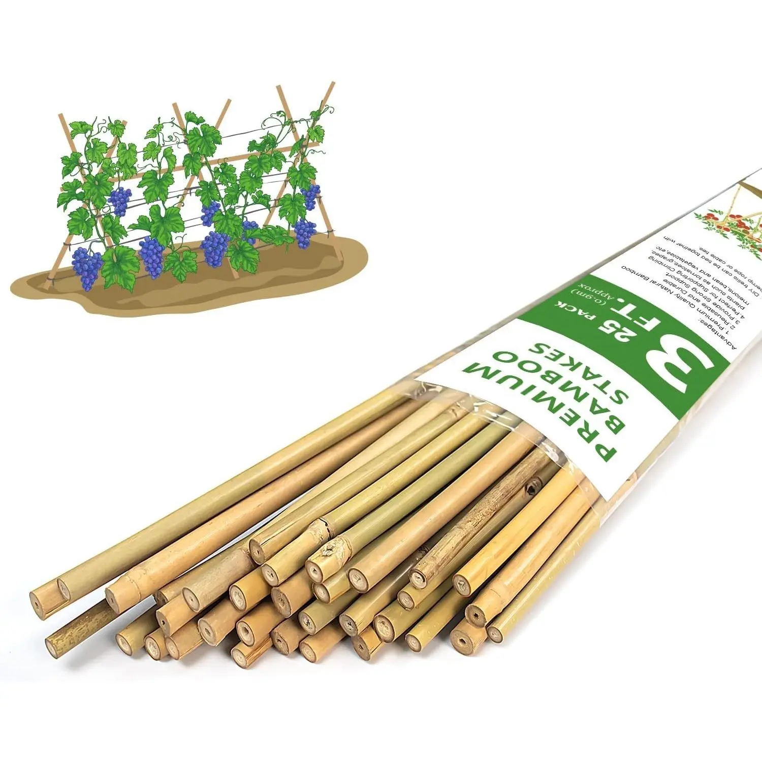Plant Stakes,3FT Longer Sturdy Natural Bamboo Garden Stakes,25Pcs Bamboo Sticks Trellis Support for Tomato, Vegetables Beans Trees Climbing Plants