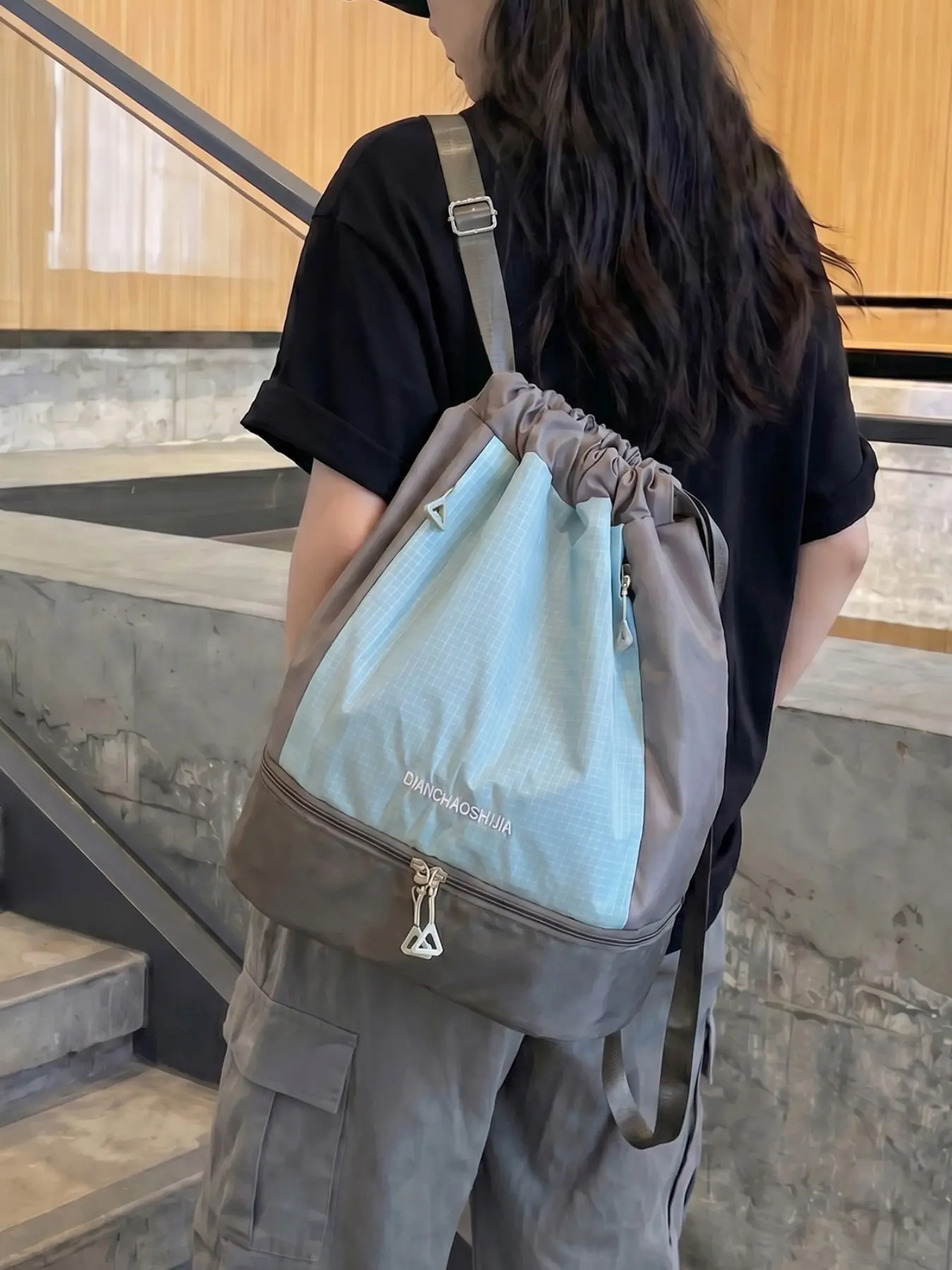 Fashionable Women's Drawstring Backpack, Lightweight Waterproof Nylon, Adjustable Straps, Large Capacity, Ideal for Travel & Daily Use