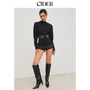 Cider [size 2-10] Lace High Neck Solid See-through Long Sleeve Top SummerFinds