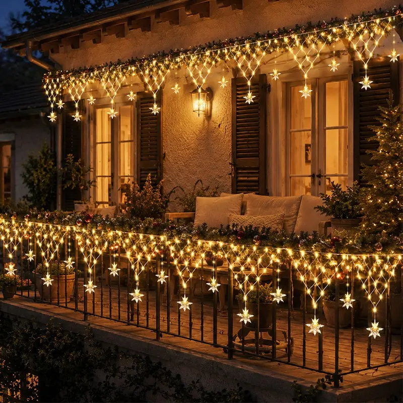 600cm USB-Powered LED Triangle Grid Light, Snowflake Pendant Christmas String Lights, 8 Modes, Ideal for Porch, Gazebo, Yard, Fence, Festive Decorations, Outdoor Decorative Lights