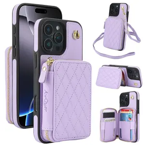 Crossbody Wallet Case for iPhone 16e/16/15/14/13/12/11 Pro Max SE 2022 SE 2020 7 8 Plus X XS Max XR 16 Plus 15 Plus 14 Plus, RFID Blocking Zipper Handbag Purse Flip Cover, Kickstand Folio Case