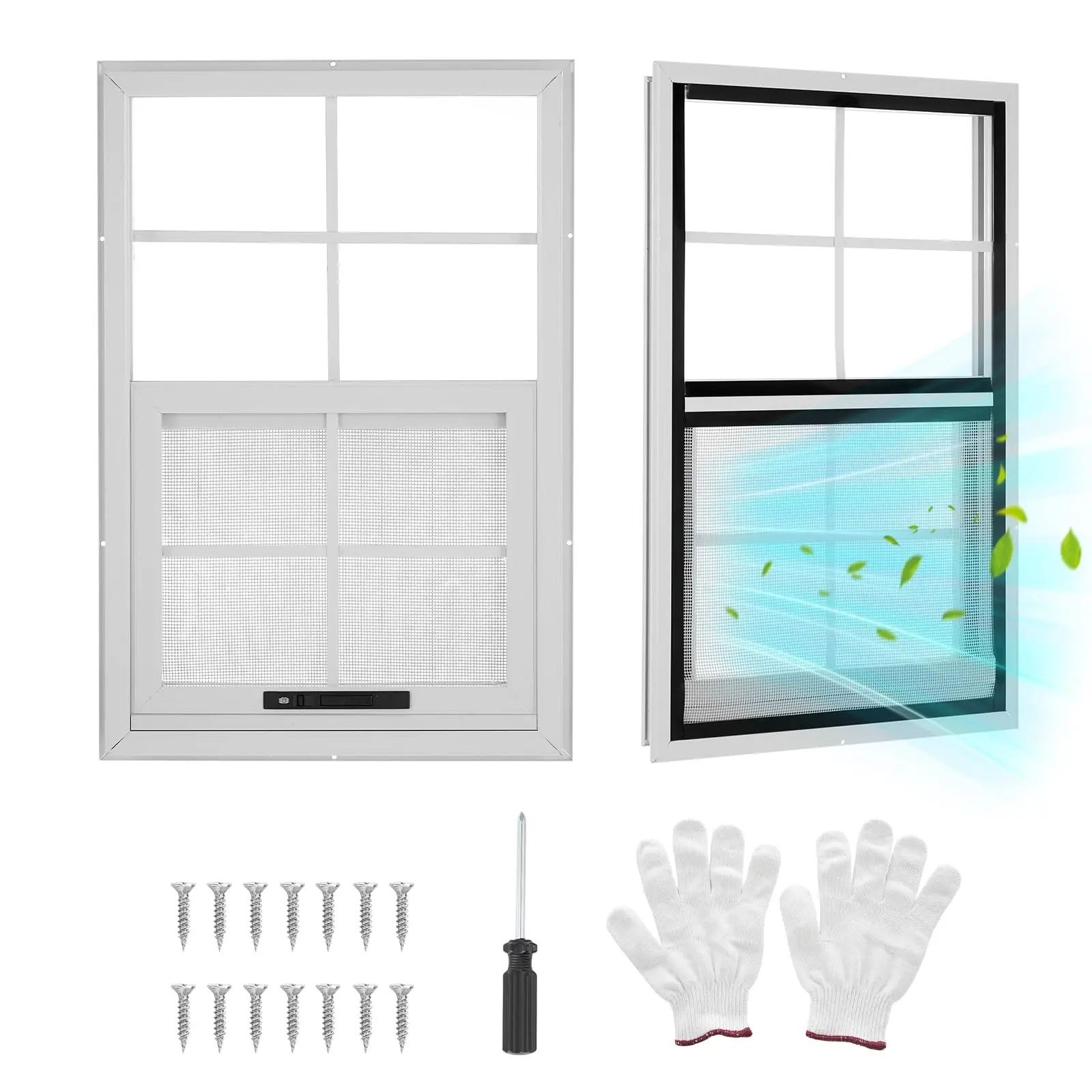 Garvee 2 Pack 12" x 18" White Flush Mount Sliding Windows for Sheds, Chicken Coops, Playhouses, Barns, and Garages - Durable Household Window Set