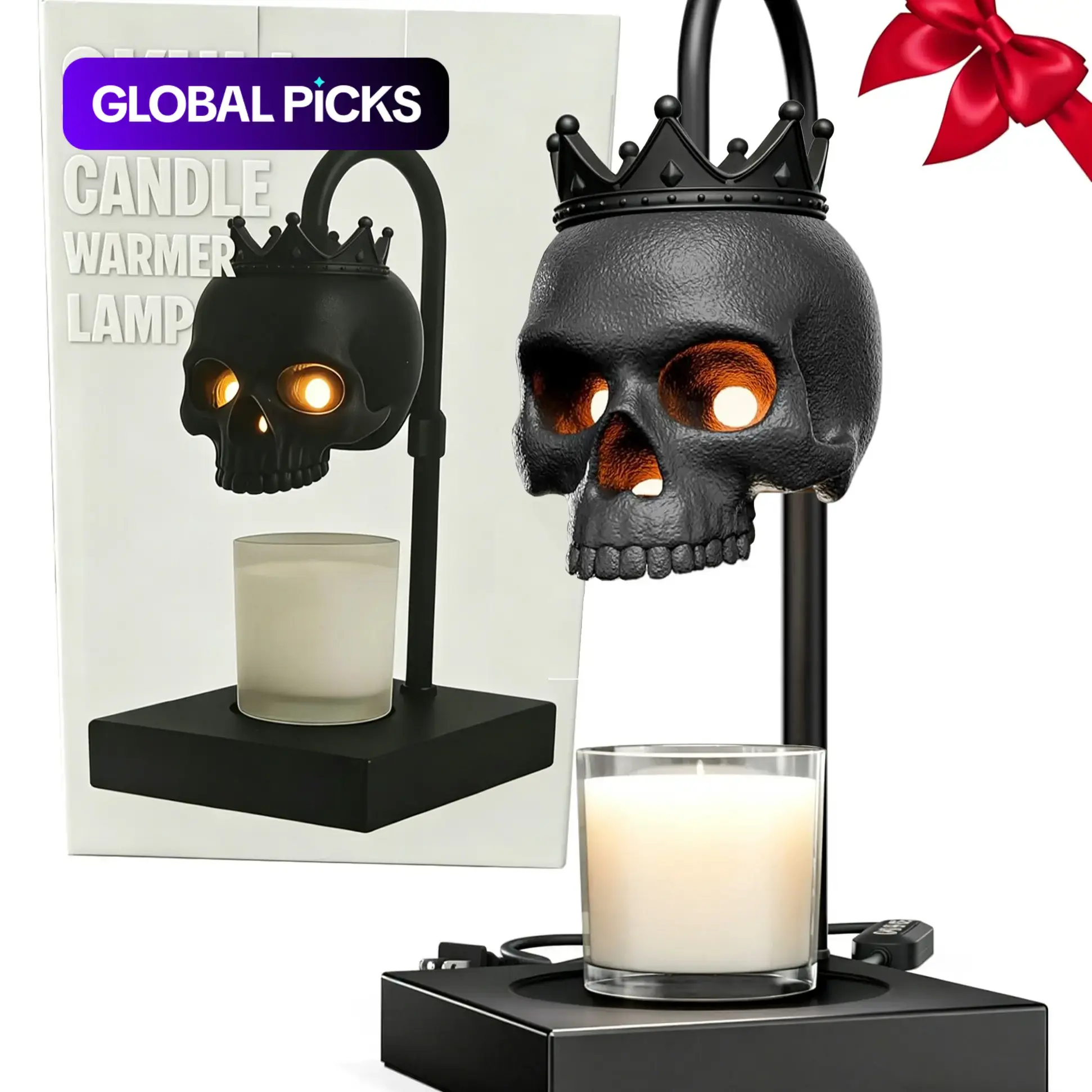 Skull Candle Warmer Lamp, Crown Goth Table Lamp Dimmable Candle Warmer with Timer & Dimmer *Candles NOT Included – gothic decor, Adjustable Height, 2 Light Bulbs, Skull Candle Warmer Lamp, Skull Decor- Lamps for Spooky Home & Witchy Gifts #GLOBAL PICKS