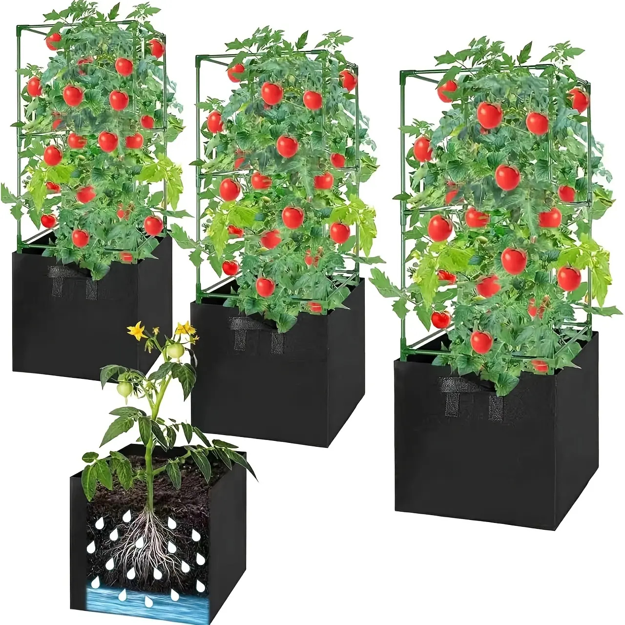 7-Gal Square Felt Grow Bags, 4/8-Pack Breathable Fabric Plant Pots with Handles, Dual-Use for Indoor/Outdoor Garden Vegetables & Flowers Planting Accessories sohochic patioplants