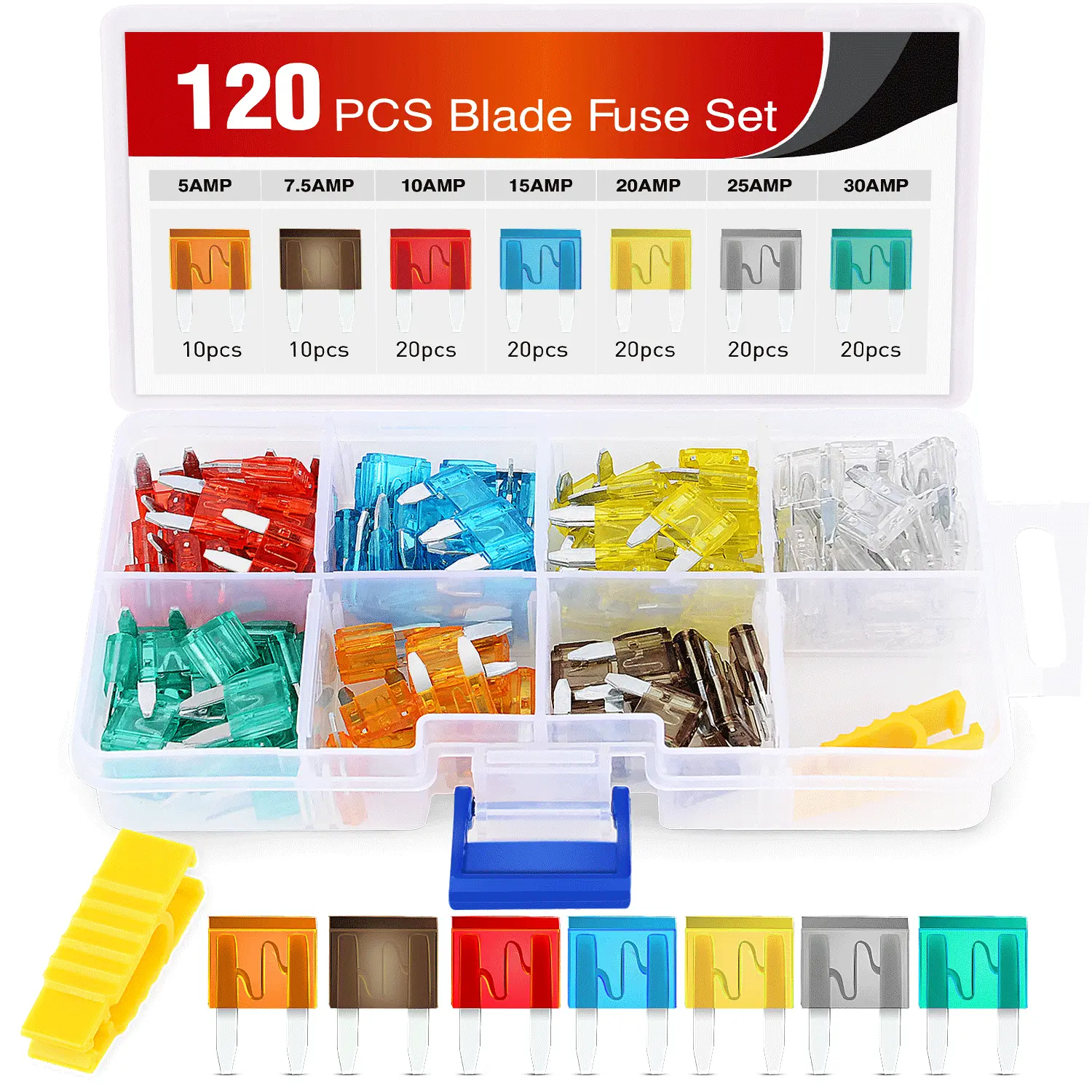 Nilight 120Pcs Mini ATM/APM Blade Fuses Assortment Kit with Overload Protection, 20A×20 Piece, 10A for Car, ATV, RV Electrical Systems, Compact Storage Box
