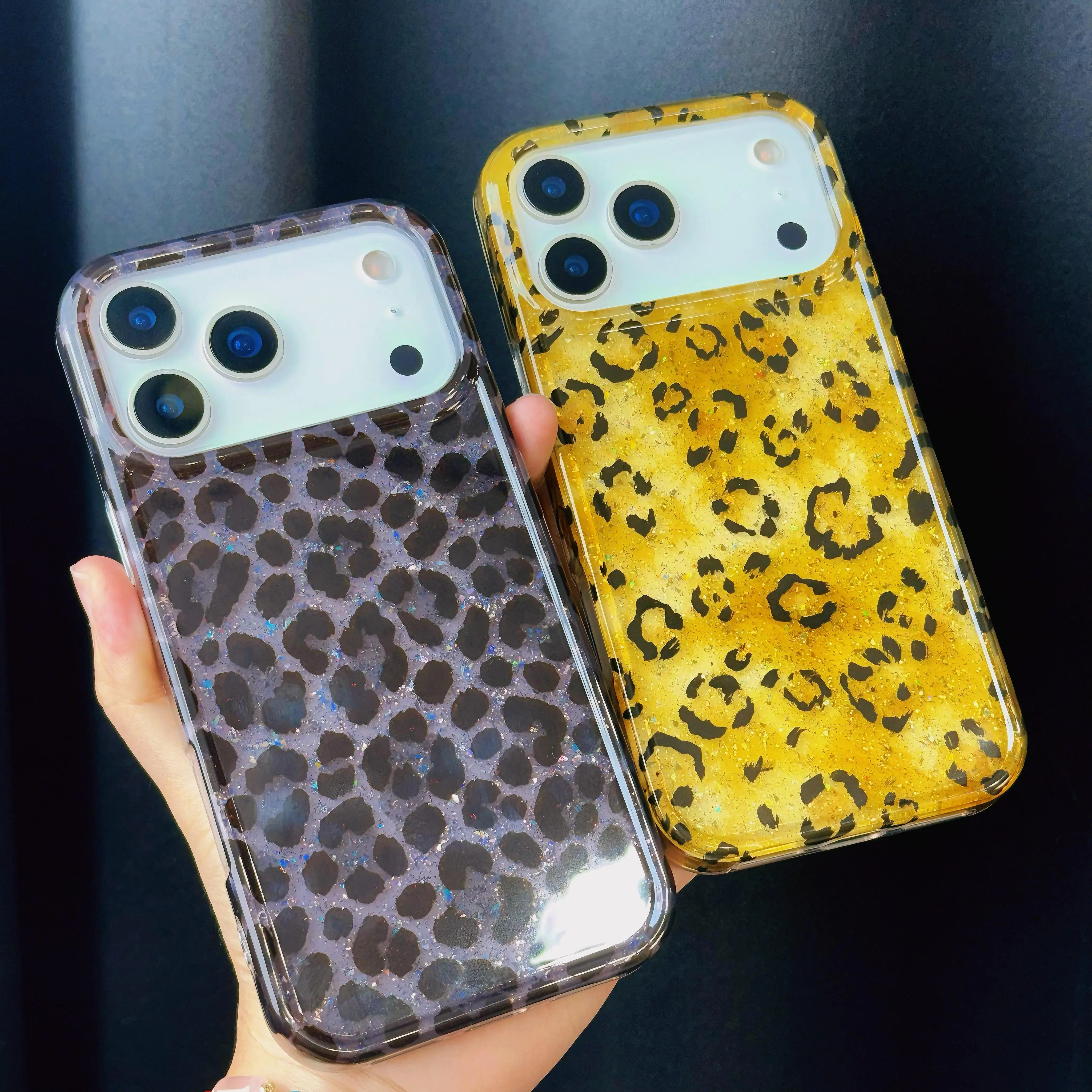 Glitter Leopard Print Phone Case for iPhone 17 16 15 14 Pro Max, Sparkly Clear Shockproof Protective Cover, Cute Slim Case for Women Girls