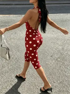 T2472 Luxury Dotted Print Casual Active Jumpsuit For Women, Relax Streetwear, Multi-Occasion Summer Travel Date Outdoor Fit.