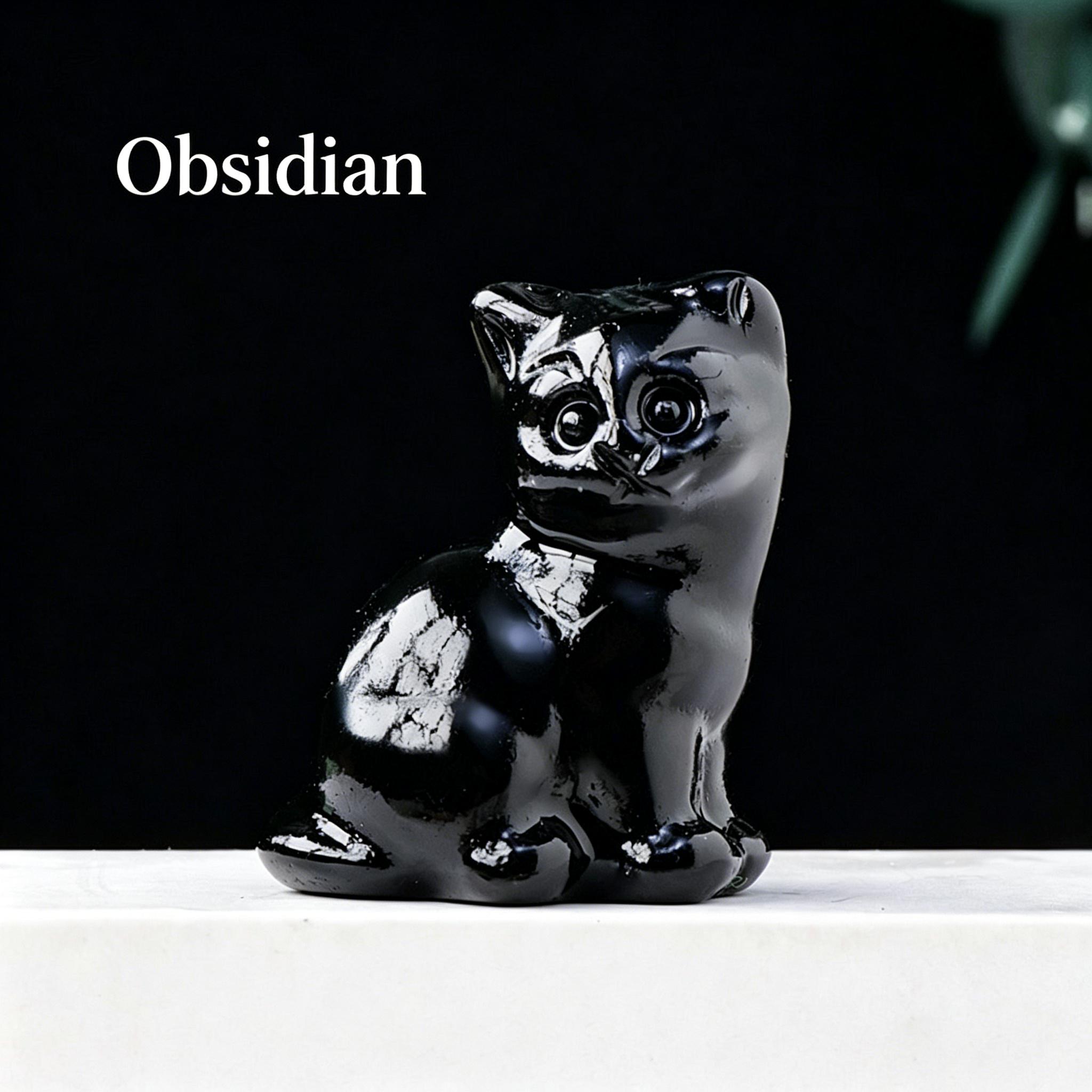 Natural crystal fortune cat carving piece, crystal raw stone semi-precious stone DIY animal crystal craft ornament