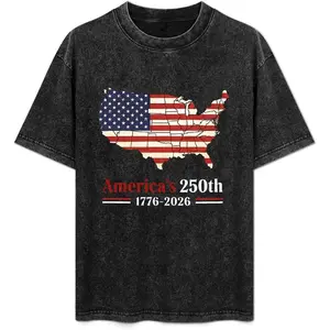 Men’s 250th Anniversary USA Washed T-Shirt - Crewneck Short Sleeve Tee, Ideal for Independence Day & Patriotic Celebrations