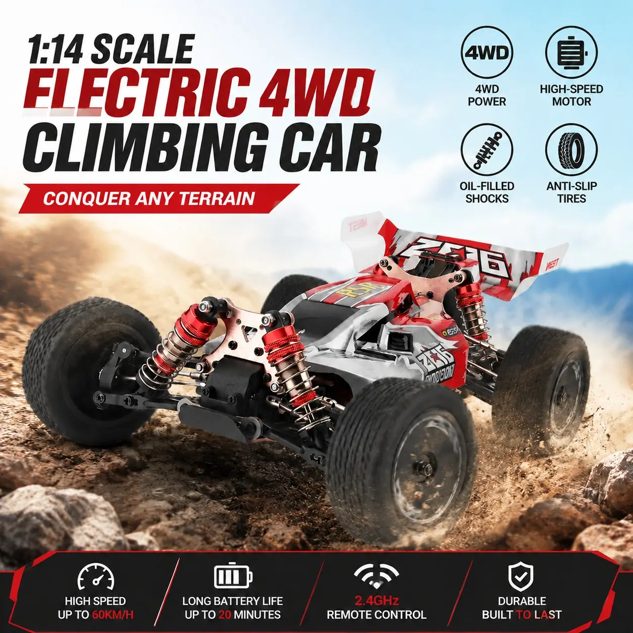 Wltoys Xks 144001 RC Car, Remote Controlled Vehicle, 1/14 Scale, 60 Km/h Speed, 2.4GHz Wireless Remote Control, Independent Suspension, Adult Professional Electric RC Off-Road Vehicle