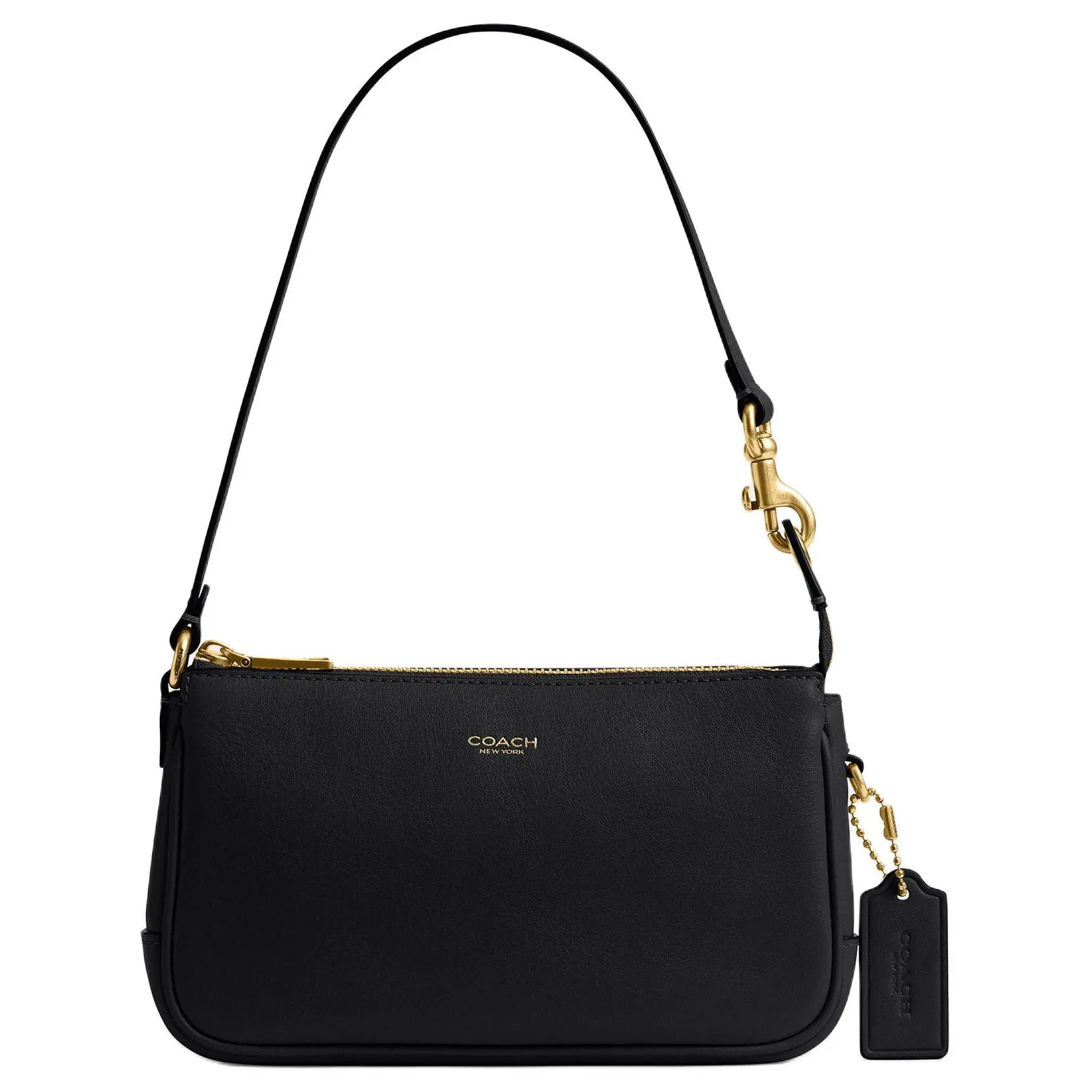 COACH Plaza 18 Leather Clutch Shoulder Bag for Women, Gold-Tone Hardware, Small Size, Black