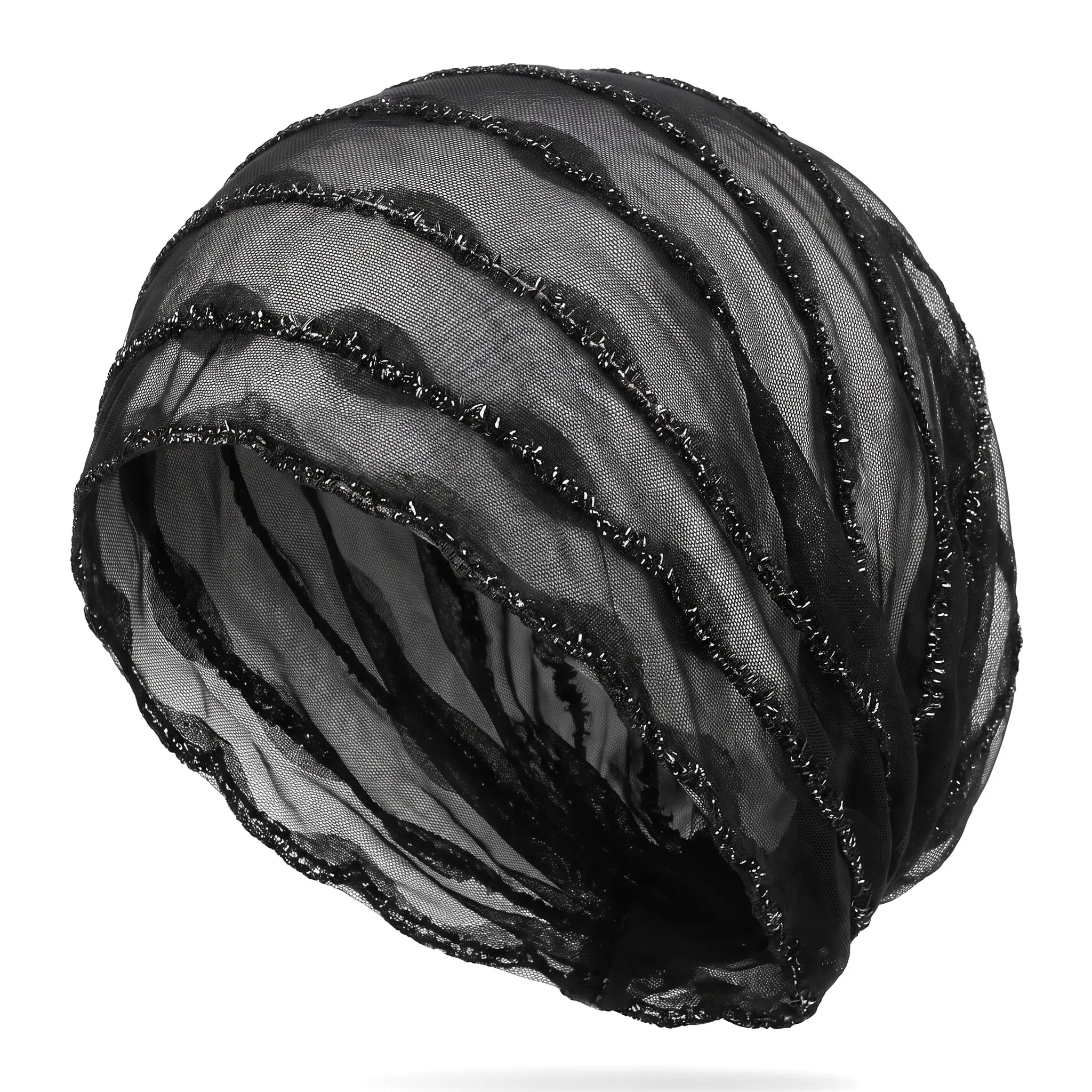 Breathable Mesh Cap For Gray Hair Elegant Turban Headwrap Windproof Women Hat For Spring Summer Cozy Acrylic Machine Embroidery Original Design 12 Stripes Ruyi Trend All Seasons