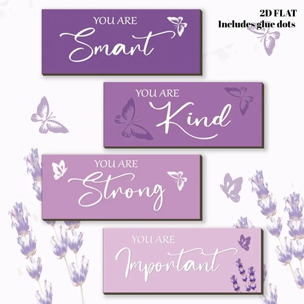 4pcs Butterfly Wall Decor - 2D Printed Wooden Purple Unframed Wall Art for Girls’ Room, Inspirational Gift for Teenagers, Perfect for Bedroom, Bathroom, and Living Room Decoration, Includes Glue Dots for Easy Installation