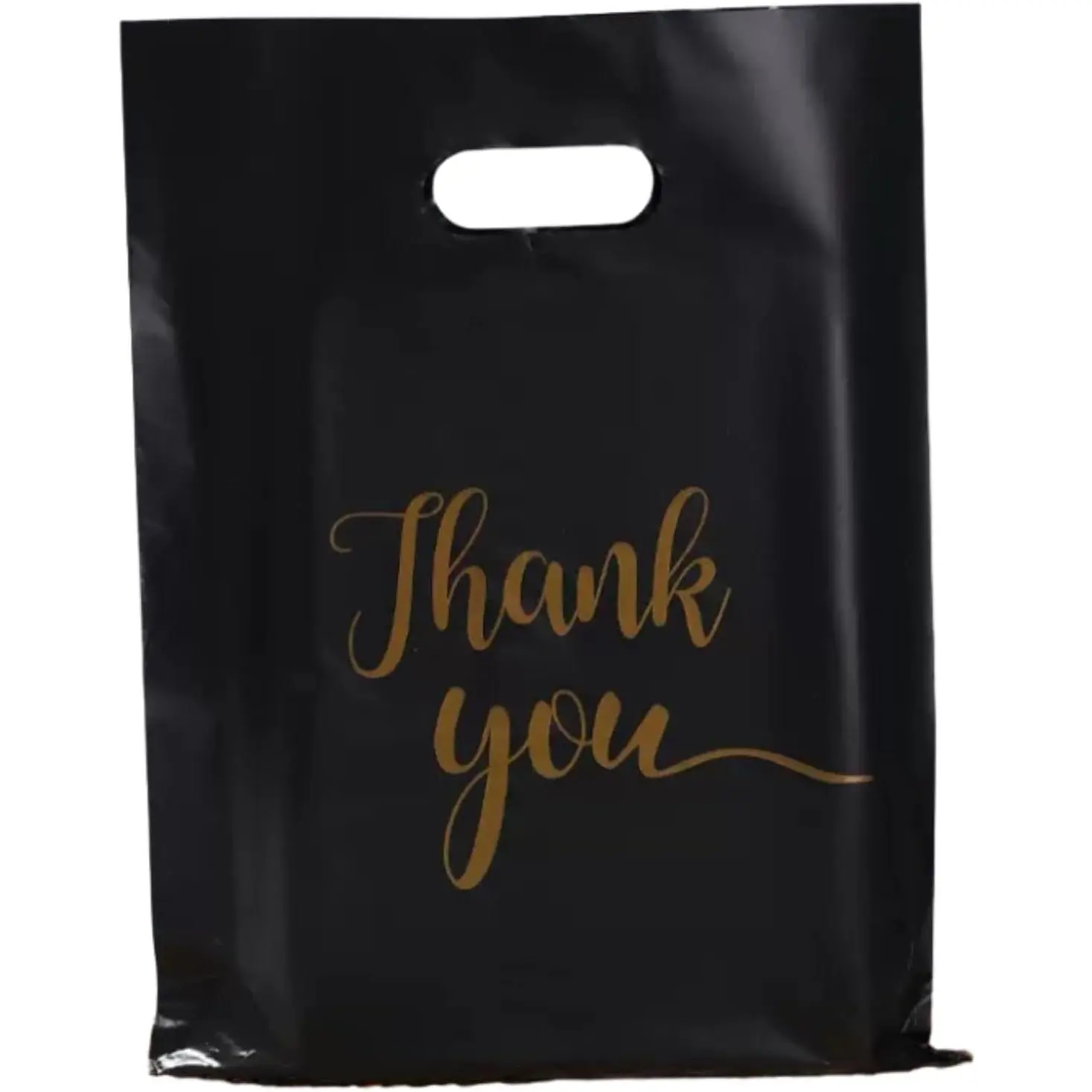 100 count of black thank-you shopping bags, 5.91 x 7.87 inches, plastic  bags, with handles, suitable for small business retail stores, party and business  bags.
