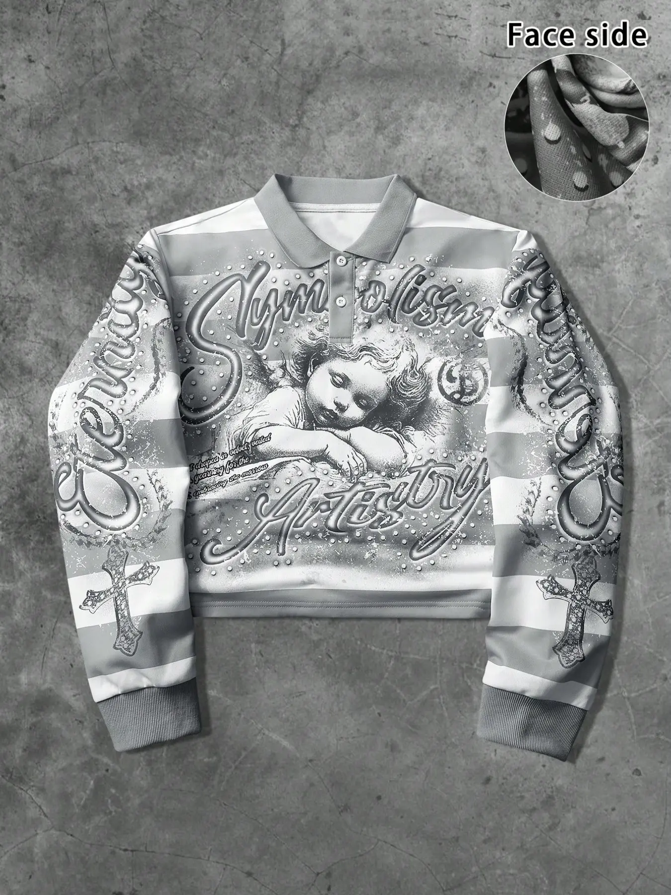 Unisex Streetwear Half-Zip Relaxed Fit Baggy Long Sleeve Angel Stripe Sweatshirt, Y2K Style, Spring & Fall Fashion, Casual Print Pullover