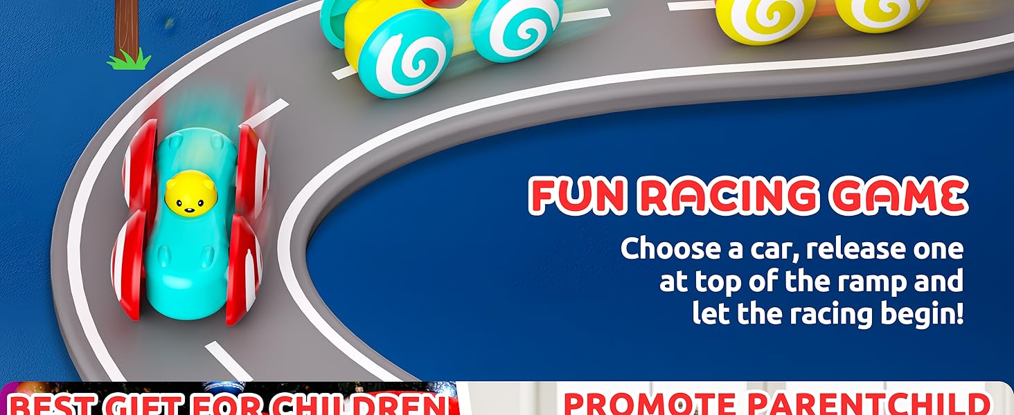 2-in-1 Rolling Ball & Car Ramp Race Track for Toddlers, Hammer Ball Drop Toy for Boys & Girls, Interactive Toys w/Sensor Lights - Montessori STEM Learning Toys - Brithday Gift for Kids 1-5+ Year Old