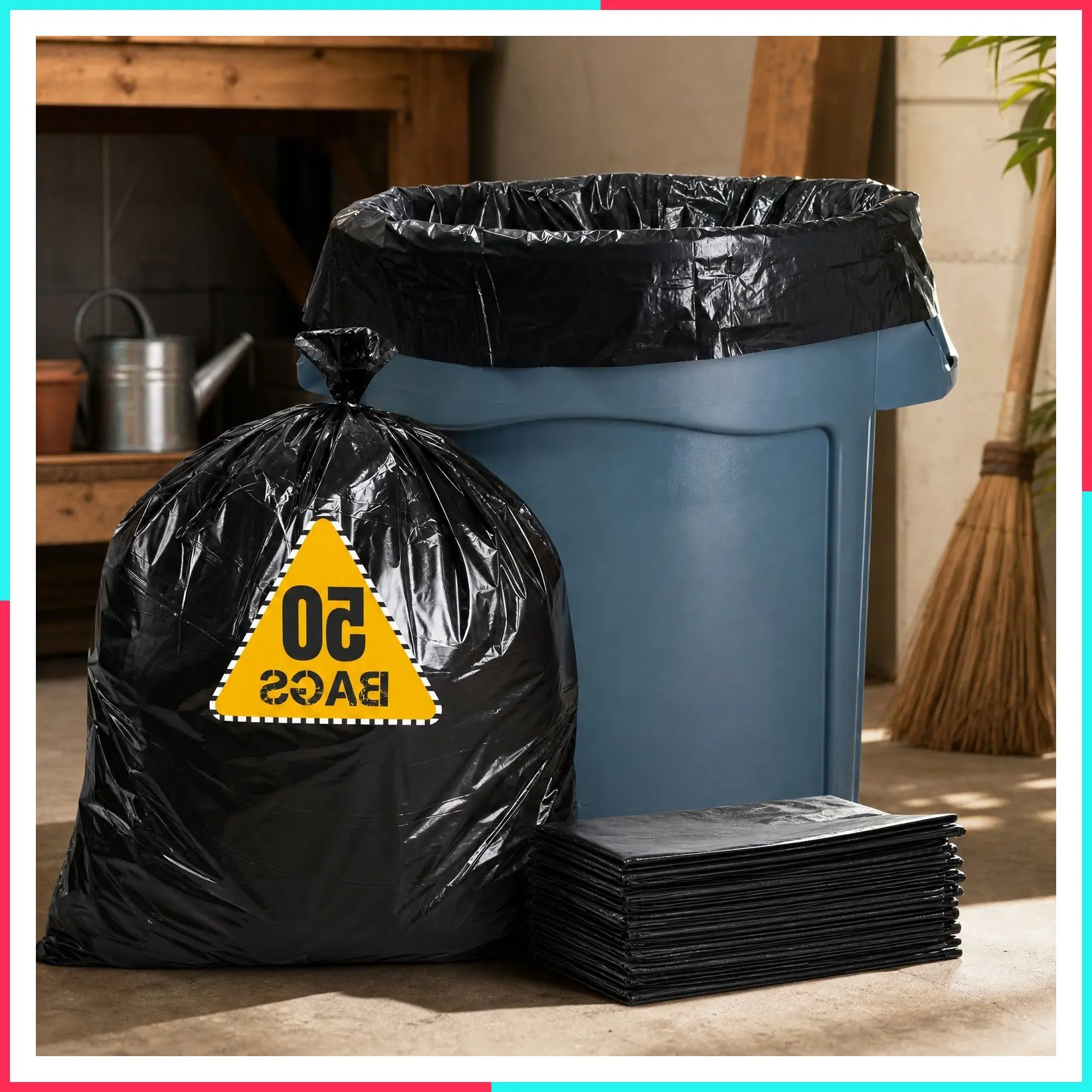 Contractor Garbage Bags 55 Gallon, 3 Mil Black Heavy Duty Trash Bags (50 Bags w/Ties) Large Trash Liners for Construction, Industrial Use