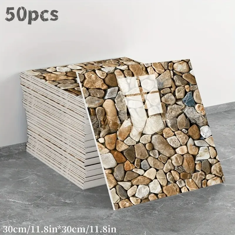 50pcs Self-Adhesive Brick Wall Stickers, Wall Decals, Easy Install No Glue, Removable, Ideal for Kitchen, Bathroom, Cafe, Bar, Office, Living Room