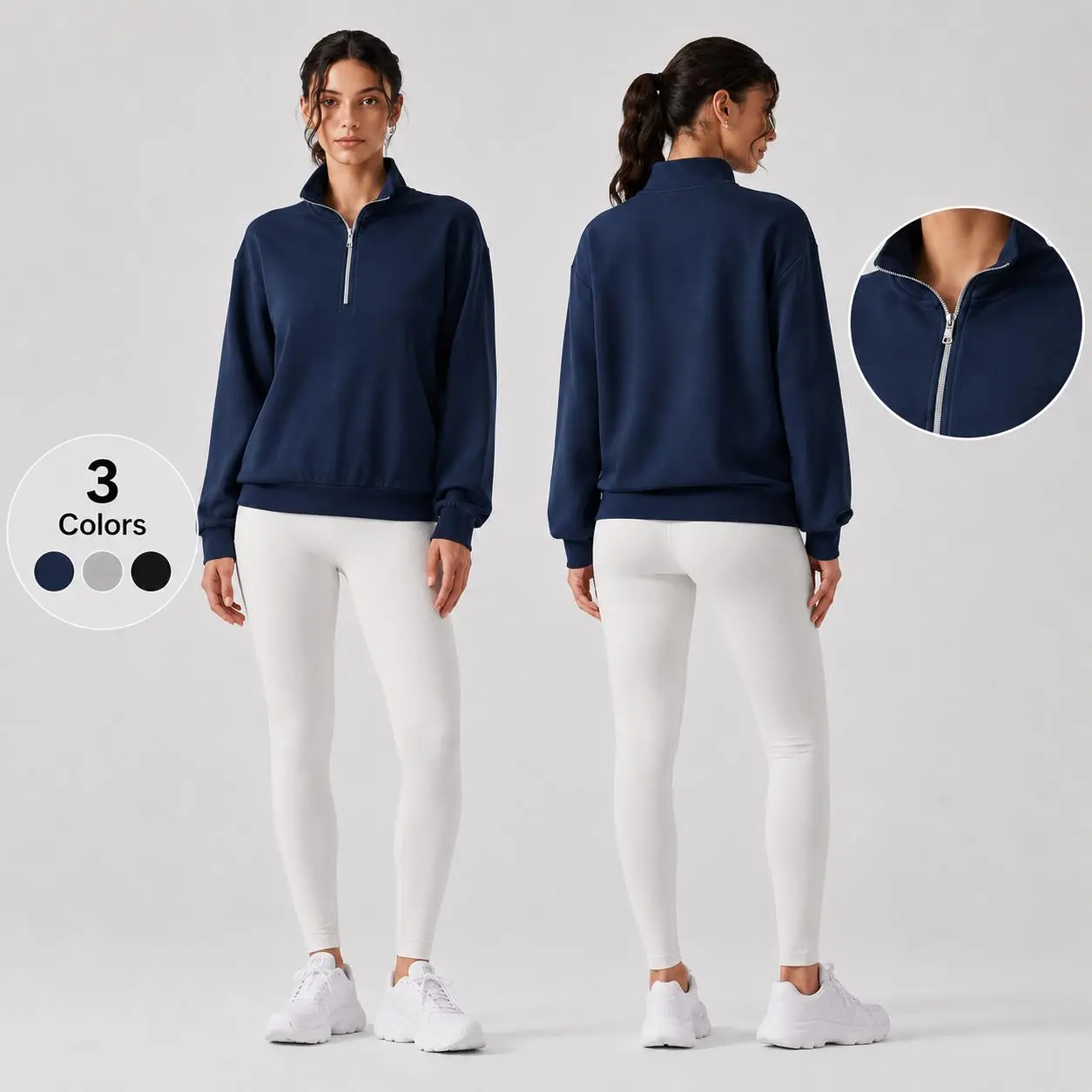 Women’s Quarter Zip Pullover Sweatshirt, Long Sleeve Stand Collar Half Zip Athletic Tops, Oversized Casual Workout Hoodie for Yoga, and Everyday Wear