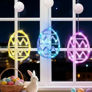 3 Pack Easter Lights for Window,Easter Window Hanging Lights Decorations LED Egg Shaped Battery Operated with Suction Cup for Home Bedroom Decor