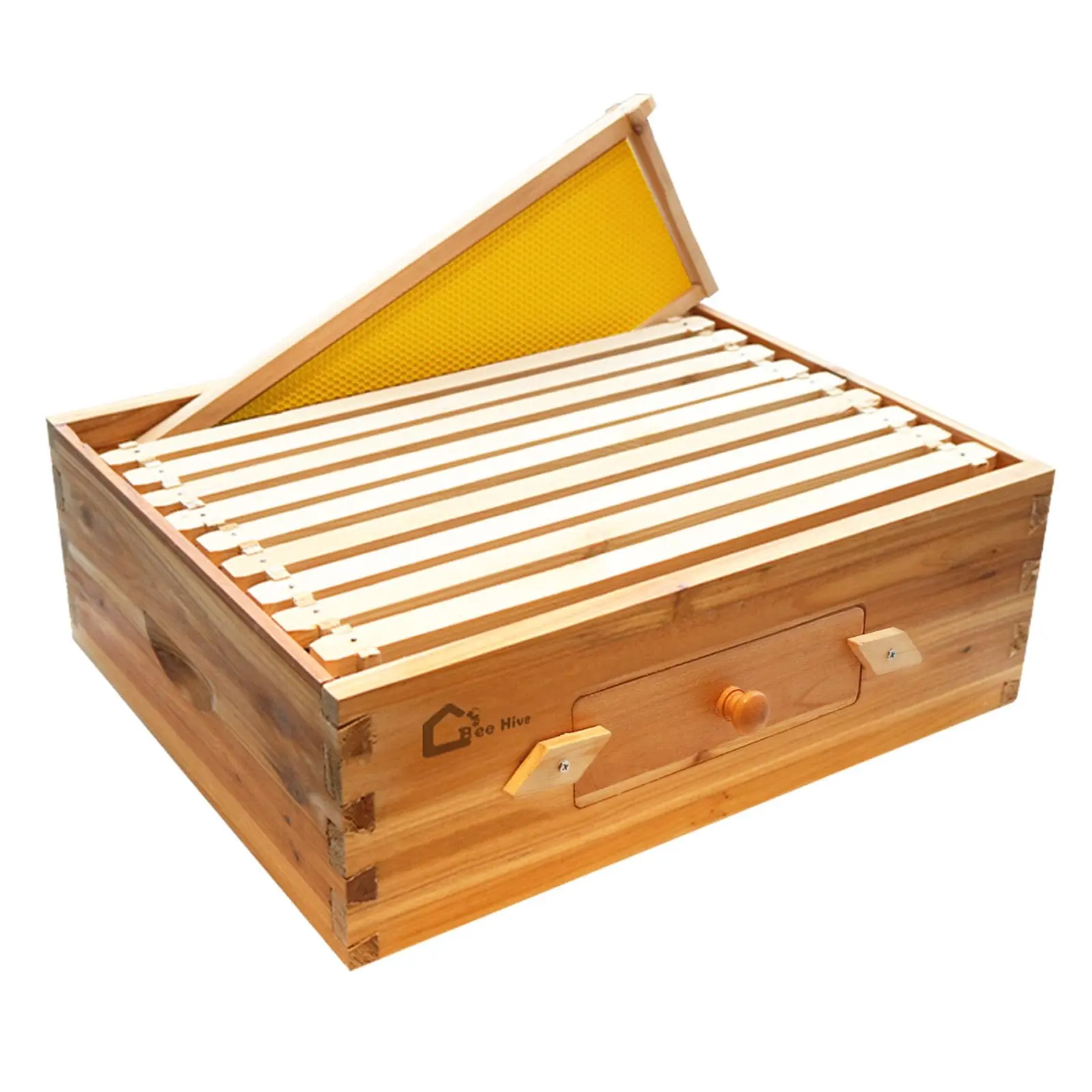 10 Frame Medium Super Bee Hive Box, Langstoth Beehive Honey Super Box, Bee Box with Acrylic Window Dipped In 100% Beeswax for Beginner Beekeeper