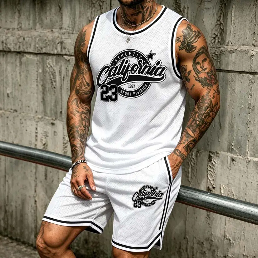 Men's “California” Athletic Set: Mesh Basketball Jersey & Shorts Two-Piece Combo — Lightweight, Breathable Sportswear