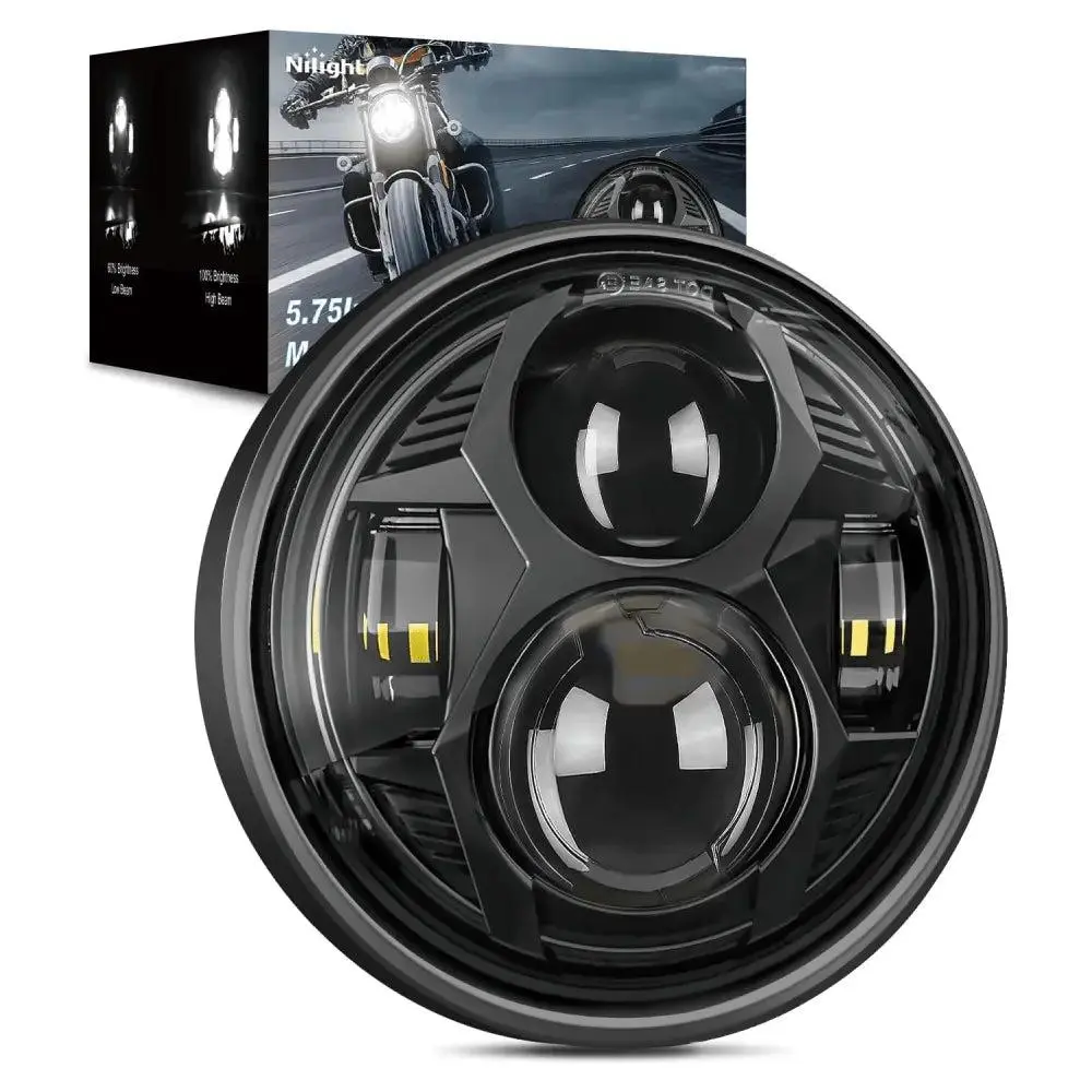 Nilight 5.75-in Black Metal LED Headlight for Motorcycle Low Rider, Sportster Rocker C & Softail Standard, 1 Unit with Cooling Function, 3500lm High Beam Car Exterior Chrome Trim Accessory