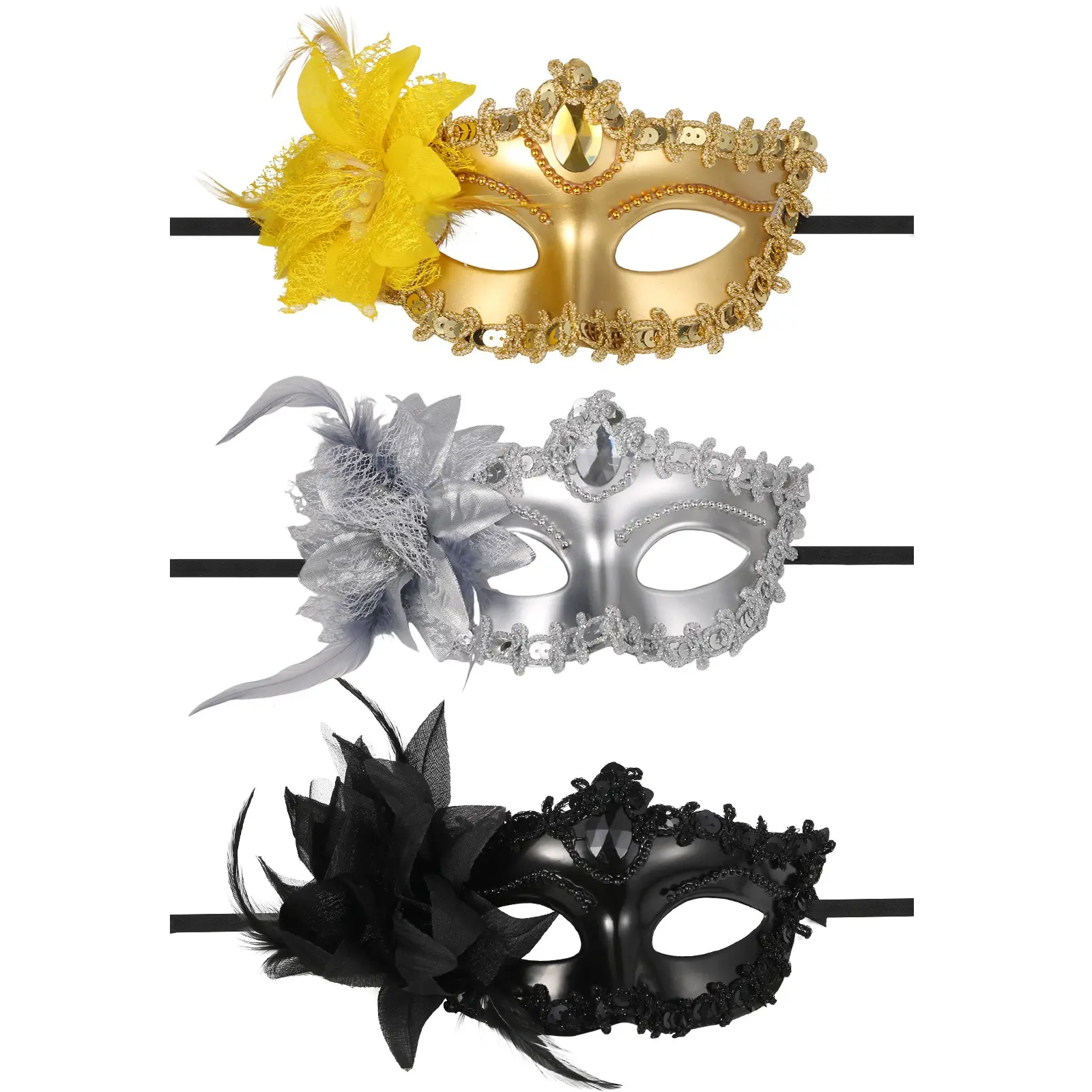 Women's Tulle Floral Half-Face Venetian Masquerade Ball Mask - Gothic, Comfortable, Lightweight Plastic Fashion Accessory with Flowers, Rhinestones, Sequin for Party, Face Covering Masks & Accessories